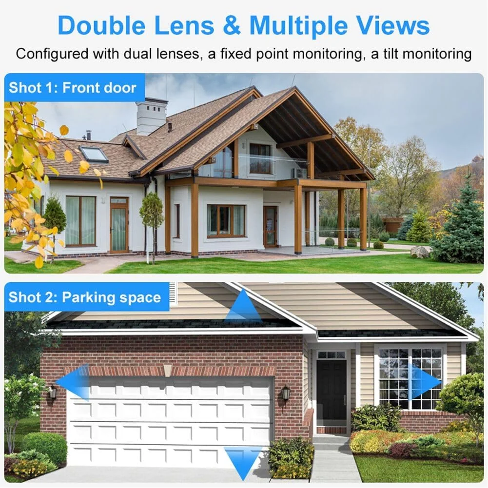 دوربین مداربسته بی سیم امنیتی PTZ WiFi فضای باز با لنز دوگانه 2X3MP، تشخیص انسان، چرخش افقی و عمودی، زوم دیجیتال، ردیابی خودکار، دوربین نظارتی منزل، صدای دو طرفه، دید در شب رنگی ICsee با کابل 3 متری