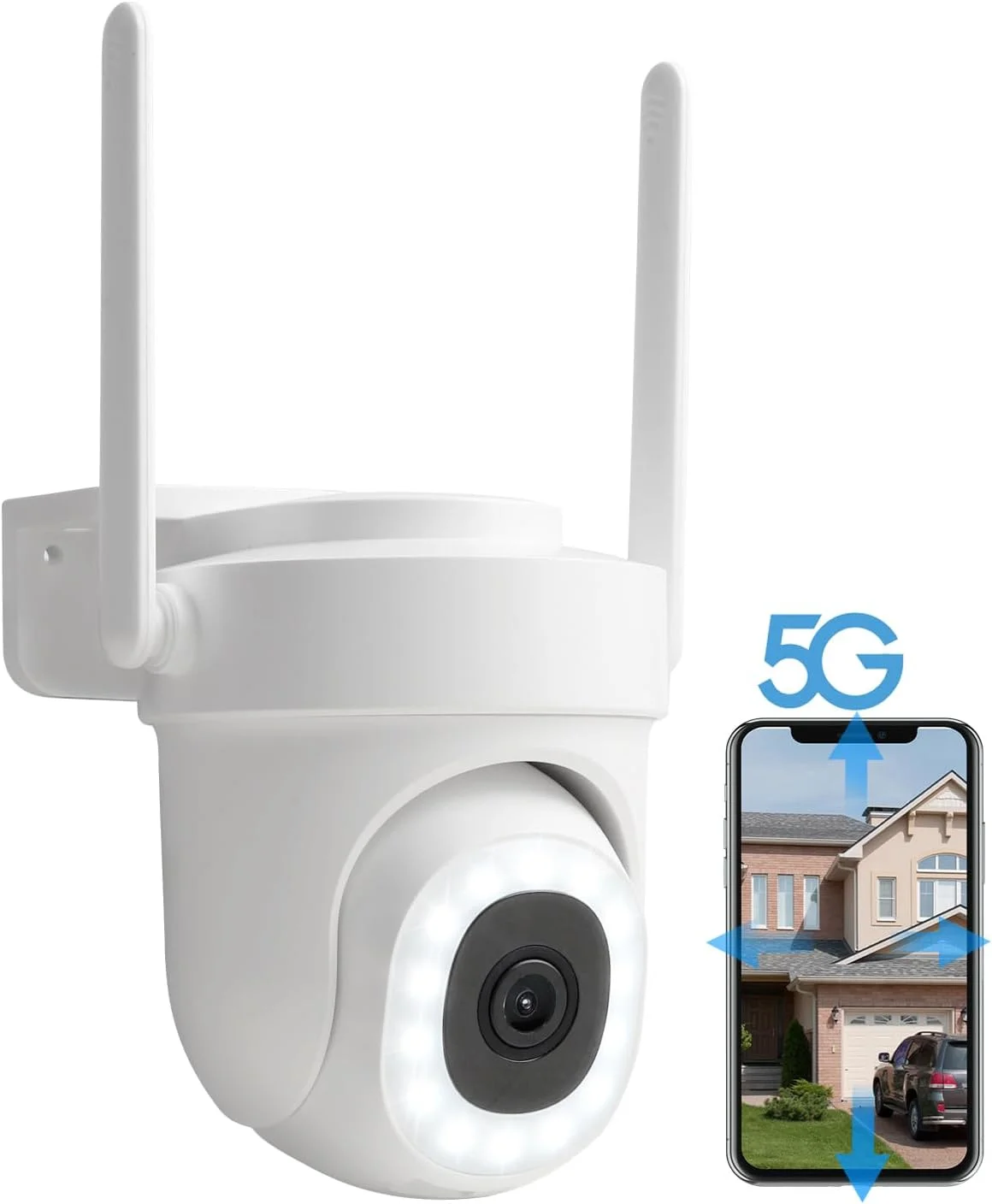 دوربین امنیتی 3K 5MP پانوراکسی، دوربین امنیتی بیرونی وای فای 5G و 2.4G با PTZ 360 درجه، دوربین های بیرونی با قابلیت مکالمه دو طرفه برای امنیت خانه، ردیابی خودکار، هشدار حرکت و صدا، IP66