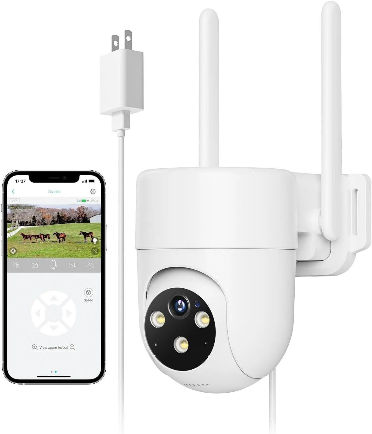 دوربین مداربسته 4G LTE با سیم کارت، ضبط مداوم 24/7، دوربین مداربسته 2K 360° PTZ IP مناسب فضای باز و داخل بدون نیاز به وای فای، تشخیص حرکت/انسان، IP66