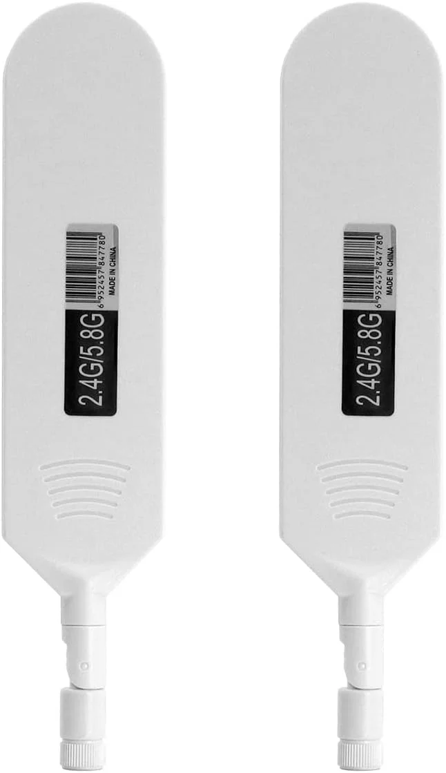 آنتن وای فای دو بانده POBADY 2.4GHz 5.8GHz با بهره بالا، چسبی، همه جهته، کانکتور RP SMA نر برای روتر وای فای و کارت شبکه بی سیم (سفید، 2 عدد)