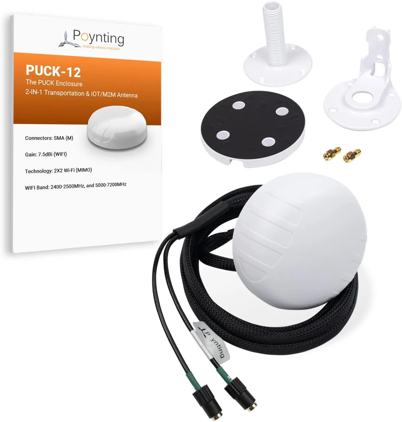 آنتن حمل و نقل و M2M/IOT پوینتينگ PUCK-12 2-در-1 | WiFi | 2X2 MIMO | 2400-2500 مگاهرتز | 5000-7200 مگاهرتز | سفید