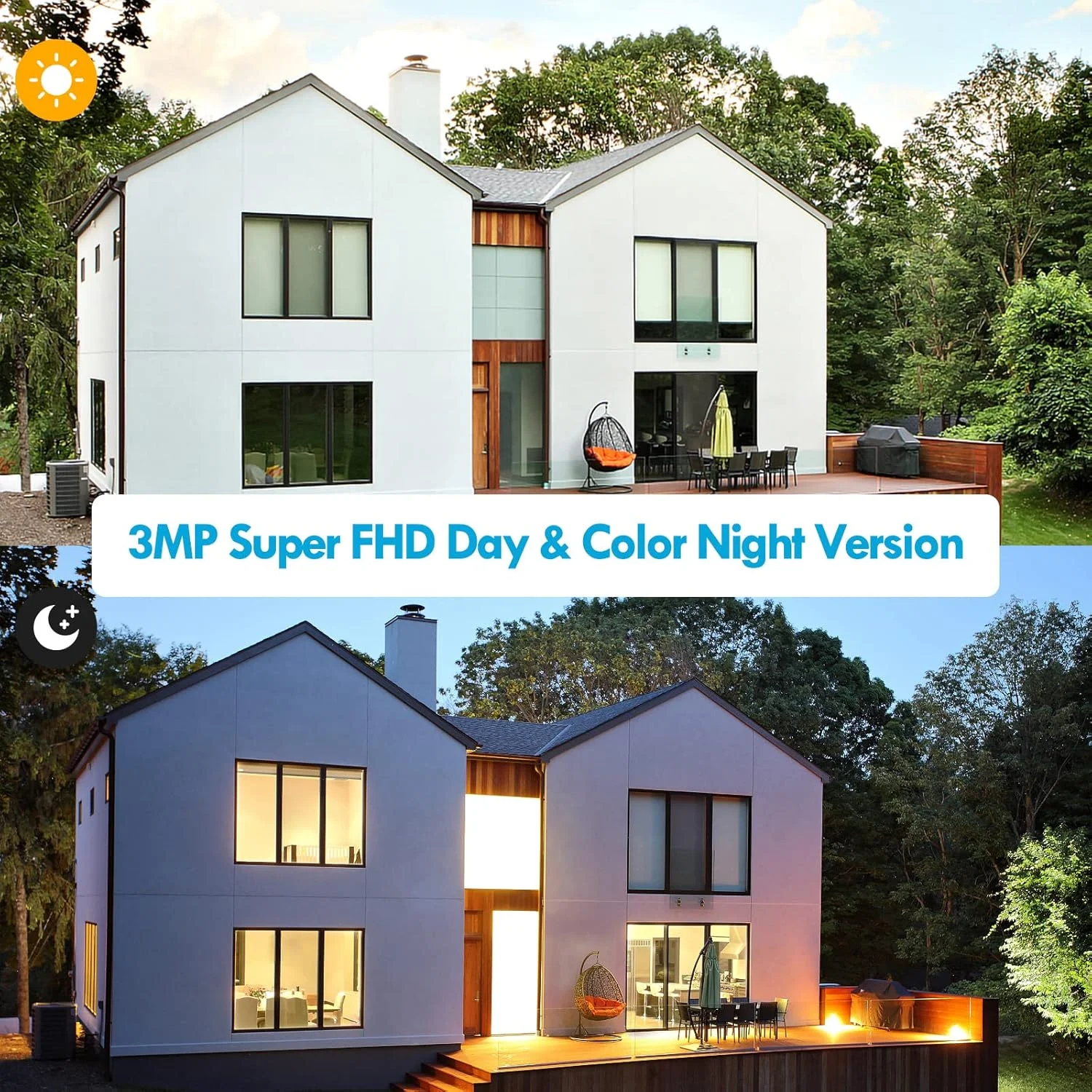 دوربین های بی سیم پویای سیلون برای امنیت خانه/فضای باز، دوربین های امنیتی خورشیدی بی سیم فضای باز با قابلیت چرخش 355 درجه، دوربین وای فای 3MP 2K FHD با نورافکن، تشخیص حرکت، آژیر، دید در شب رنگی، SD/Cloud