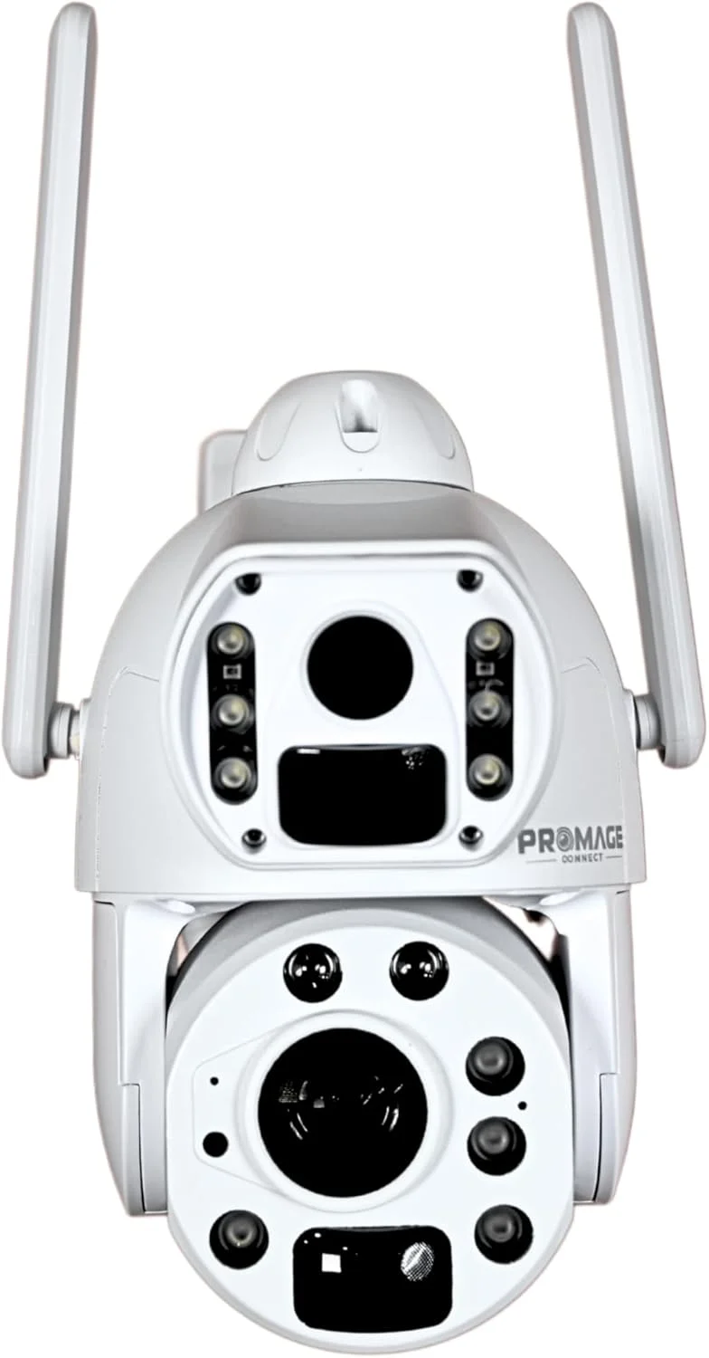 دوربین چرخشی 6 مگاپیکسلی 3K مدل Promage Connect PC-S566 با زوم 10X، اتصال 4G، دید در شب رنگی تا 50 فوت، استاندارد IP65 مناسب فضای باز، باتری 12000 میلی آمپر، ذخیره سازی کارت TF و فضای ابری
