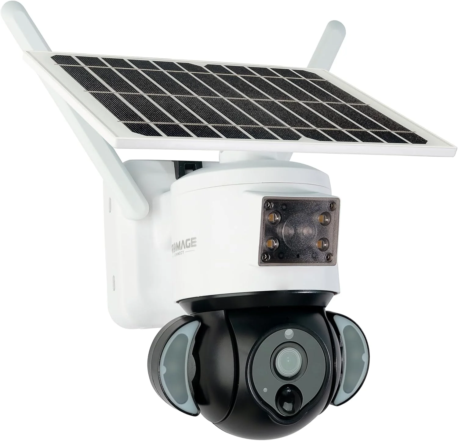 دوربین امنیتی خورشیدی 4G LTE پرومج، بی سیم بیرونی، بدون نیاز به وای فای، 3 مگاپیکسل Full HD PTZ، دید در شب، تشخیص حرکت، مکالمه 2 طرفه، ذخیره سازی SD و ابری (سفید)