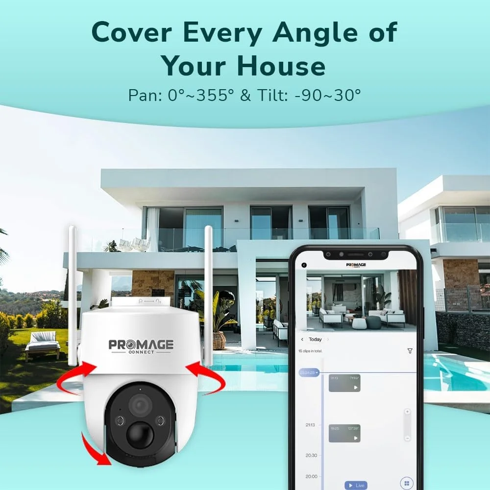 دوربین مداربسته خورشیدی PTZ پرومج Connect Cell 2T 4G – ضد آب IP65، ردیابی حرکت، دید در شب رنگی (15 متر)، باتری 10000 میلی آمپر، ضبط 24/7، کارت TF (تا 256 گیگابایت)، فضای ابری، صدای دو طرفه