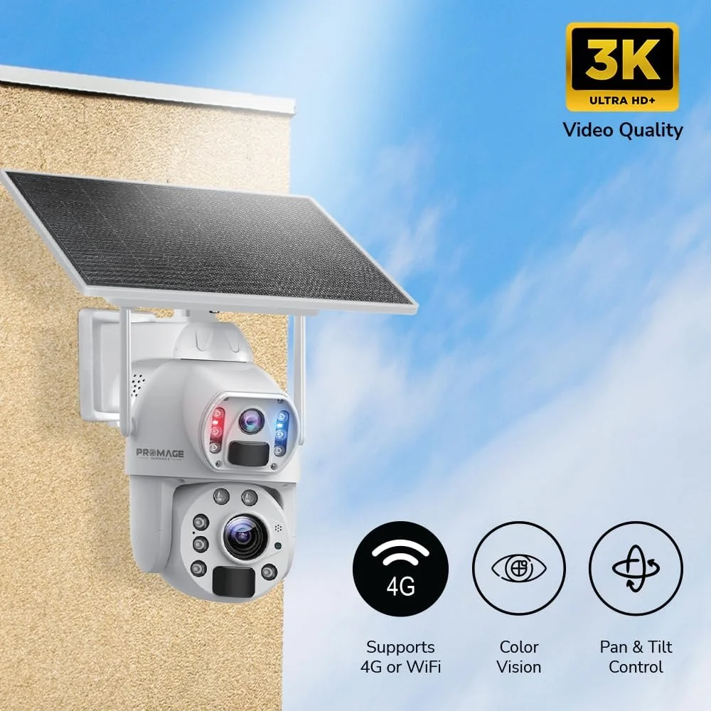 دوربین PTZ پرومج کانکت PC-S566 با کیفیت 6 مگاپیکسل 3K | زوم 10 برابر | وای فای | دید در شب رنگی تا 15 متر | استاندارد IP65 مناسب فضای باز | باتری 12000 میلی آمپر ساعت | کارت TF و ذخیره سازی ابری دوربین PTZ پرومج کانکت PC-S566 با کیفیت 6 مگاپیکسل 3K | زوم 10 برابر | وای فای | دید در شب رنگی تا 15 متر | استاندارد IP65 مناسب فضای باز | باتری 12000 میلی آمپر ساعت | کارت TF و ذخیره سازی ابری