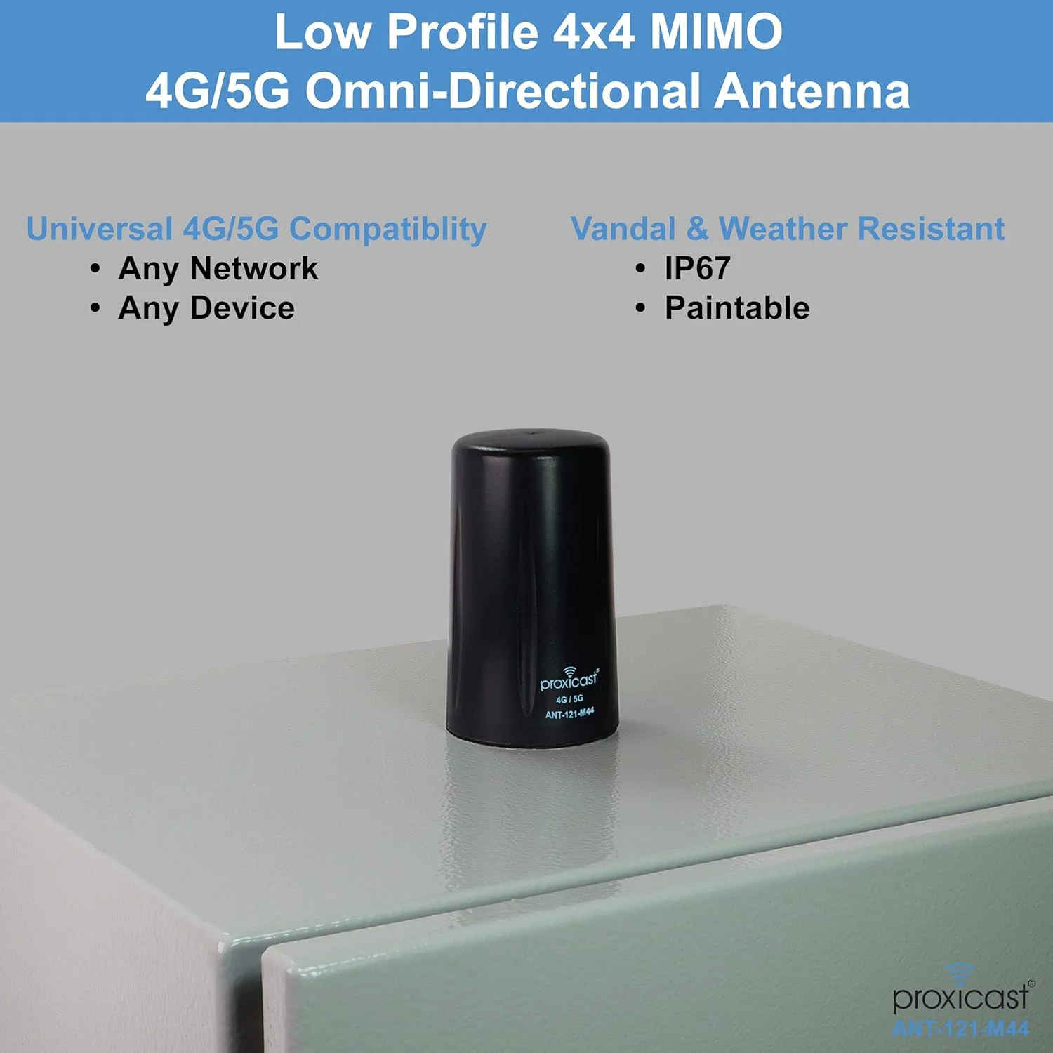 آنتن امنی‌دایرکشنال 4x4 MIMO با مقاومت در برابر خرابکاری Proxicast، مناسب برای 4G/5G، نصب با پیچ، دارای کابل‌های کواکسیال 3 متری - برای سیسکو، کریدل‌پوینت، دیجی، پپ‌ویو، سیرا وایرلس و سایر دستگاه‌ها (ANT-121-M44)