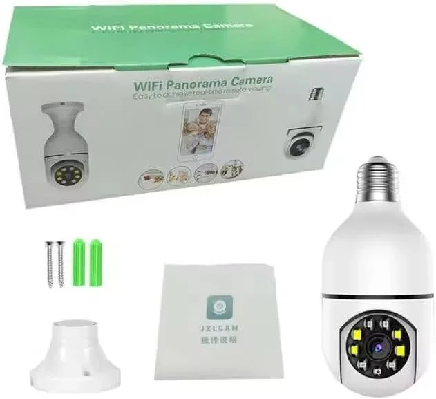 دوربین امنیتی لامپی PTZ – نظارت وای فای 360 درجه داخلی با تشخیص حرکت، چرخش، زوم، ویدیوی HD، دید در شب، چراغ LED، دوربین نظارت بی سیم خانگی با پایه B22