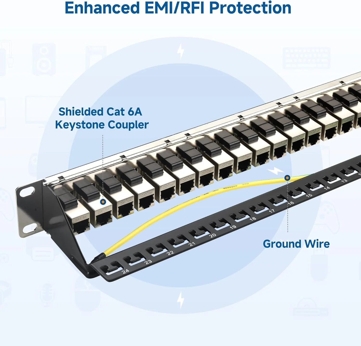 پنل پچ اترنت Cat6A با 24 پورت 10 گیگابیتی Cable Matters، 1U 19 اینچی، با کیستون خطی و میله مدیریت کابل، پنل پچ شبکه قابل نصب در رک یا دیوار / پنل پچ RJ45 - تصویر 3 پنل پچ اترنت Cat6A با 24 پورت 10 گیگابیتی Cable Matters، 1U 19 اینچی، با کیستون خطی و میله مدیریت کابل، پنل پچ شبکه قابل نصب در رک یا دیوار / پنل پچ RJ45 - تصویر 3