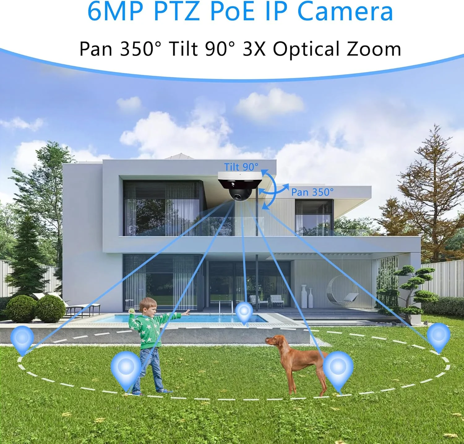 دوربین مینی PTZ دام PoE IP با کیفیت HD 6MP، مناسب فضای باز، با قابلیت چرخش افقی و عمودی، زوم 3X، لنز وریفوکال موتورایز 2.8-8 میلی‌متری، H.265، IP66، سازگار با NVR های Hik Vision و Uniview، مطابق با استاندارد NDAA