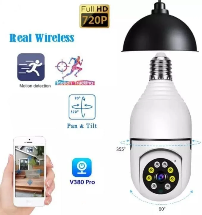 دوربین مداربسته وای فای PTZ مدل REBENUO (E27) 720 HD مناسب فضای باز، دستگاه امنیتی بی سیم خانگی با قابلیت ردیابی خودکار و دید در شب مادون قرمز - سفید