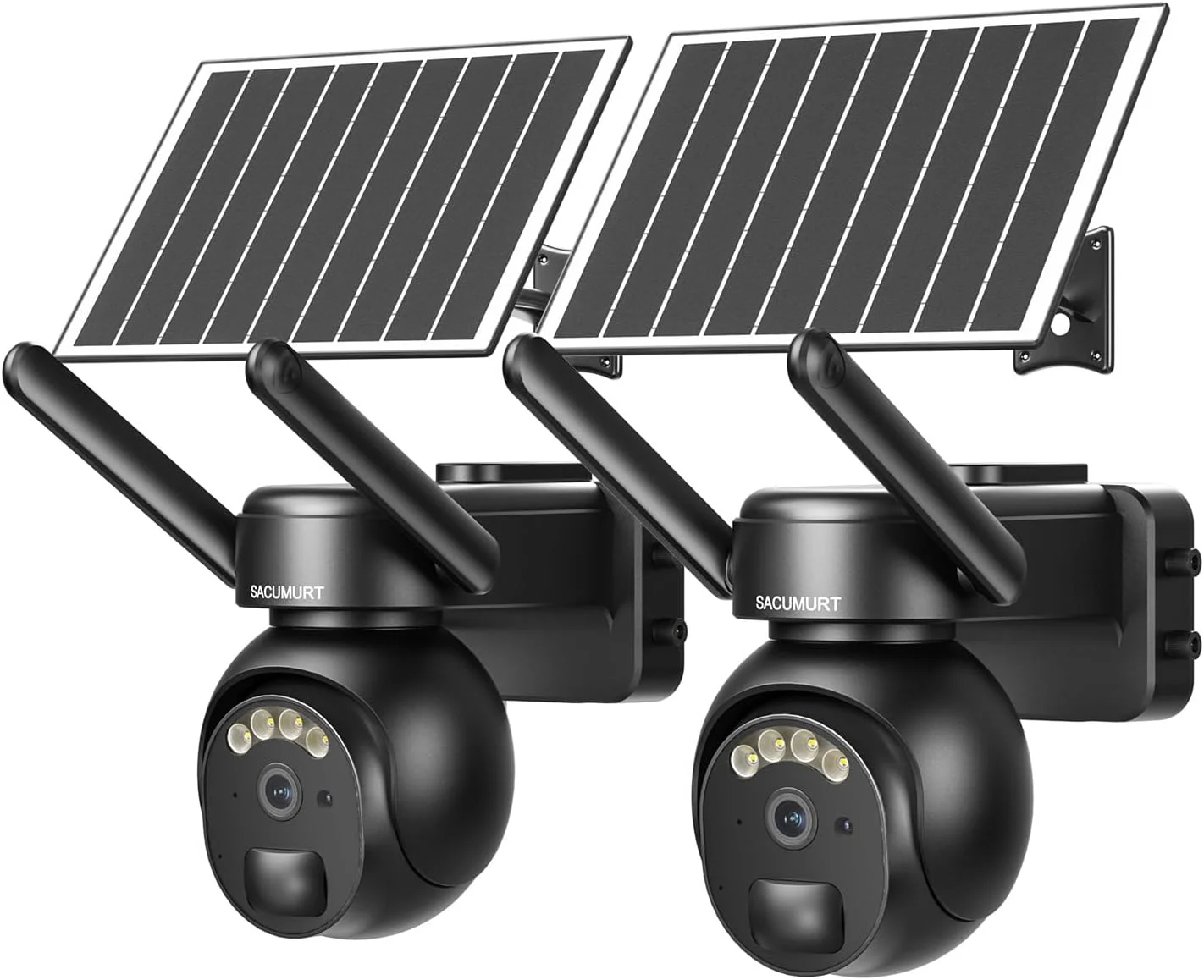 دوربین امنیتی سلولی فضای باز SACUMURT، دوربین های امنیتی خورشیدی بی سیم فضای باز، دوربین امنیتی خارج از شبکه بدون وای فای، سنسور PIR، چرخش 360 درجه، دید در شب رنگی 2K، کارت SD 64 گیگابایتی، IP66، بسته 2 عددی