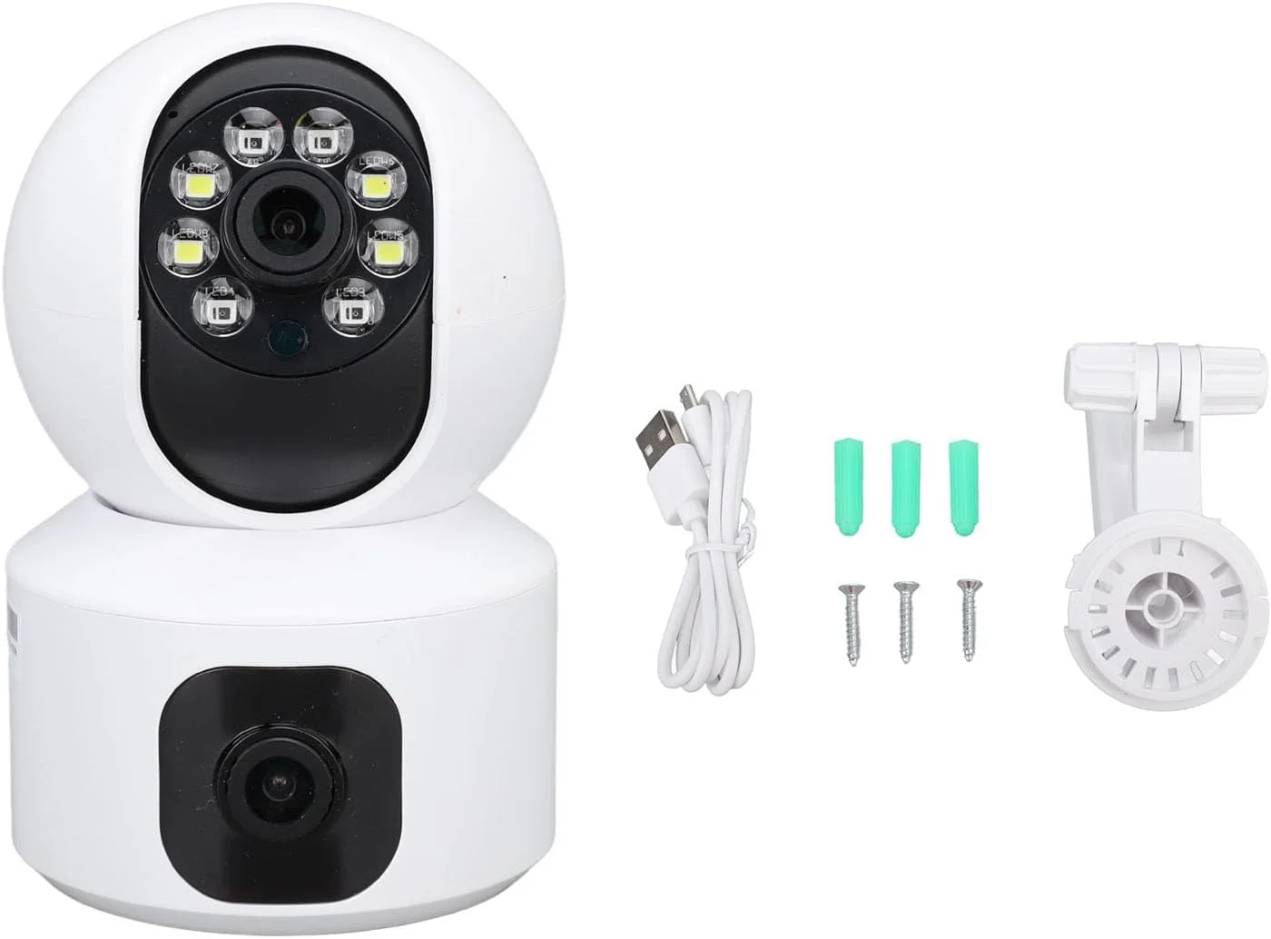 دوربین امنیتی وای فای 2.4G داخلی با لنز دوگانه 360 درجه PTZ با دید در شب تمام رنگی، تشخیص حرکت و صدای دو طرفه برای برنامه 390EYES