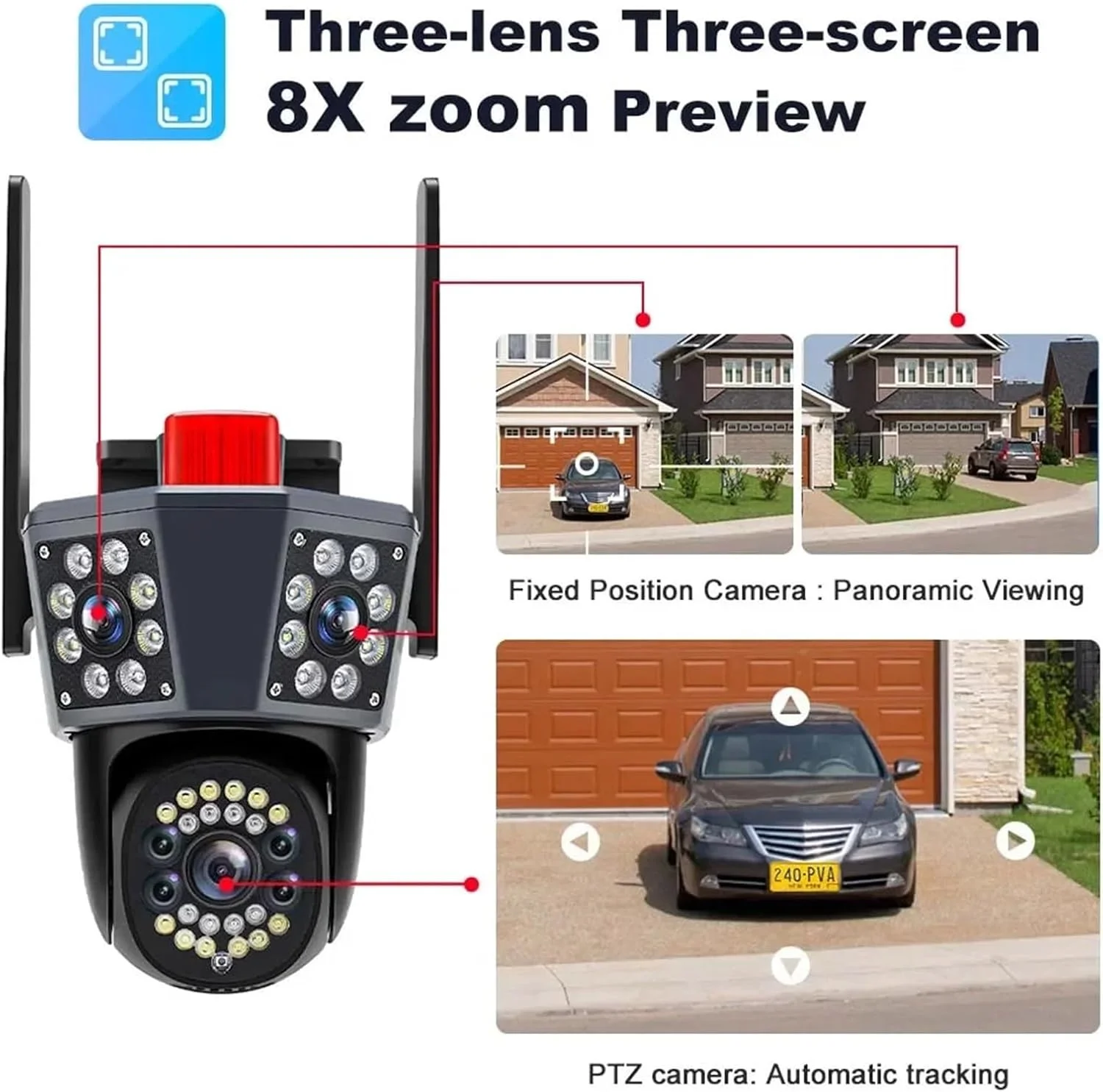 دوربین امنیتی فضای باز 12 مگاپیکسل 6K PTZ وای فای سه لنز، دوربین فضای باز سه لنز، ردیابی خودکار، تشخیص حرکت، دوربین مداربسته ویدیویی IP (دوربین به همراه کارت حافظه 128 گیگابایتی) دوربین امنیتی فضای باز 12 مگاپیکسل 6K PTZ وای فای سه لنز، دوربین فضای باز سه لنز، ردیابی خودکار، تشخیص حرکت، دوربین مداربسته ویدیویی IP (دوربین به همراه کارت حافظه 128 گیگابایتی)