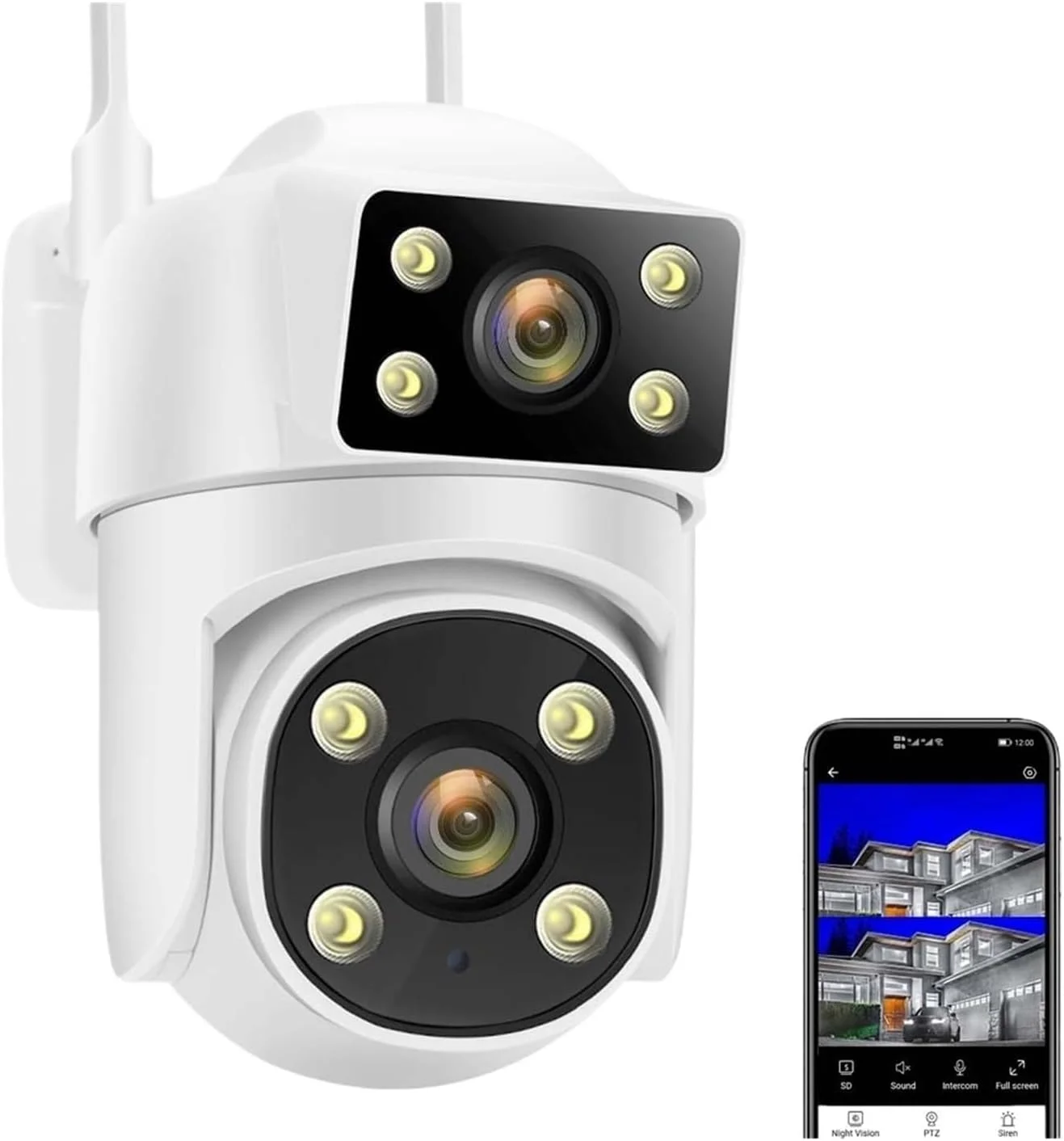 دوربین امنیتی فضای باز دوربین IP دو لنز 8 مگاپیکسلی 4K با قابلیت ردیابی هوش مصنوعی 5G، دوربین مداربسته PTZ هوشمند حفاظتی