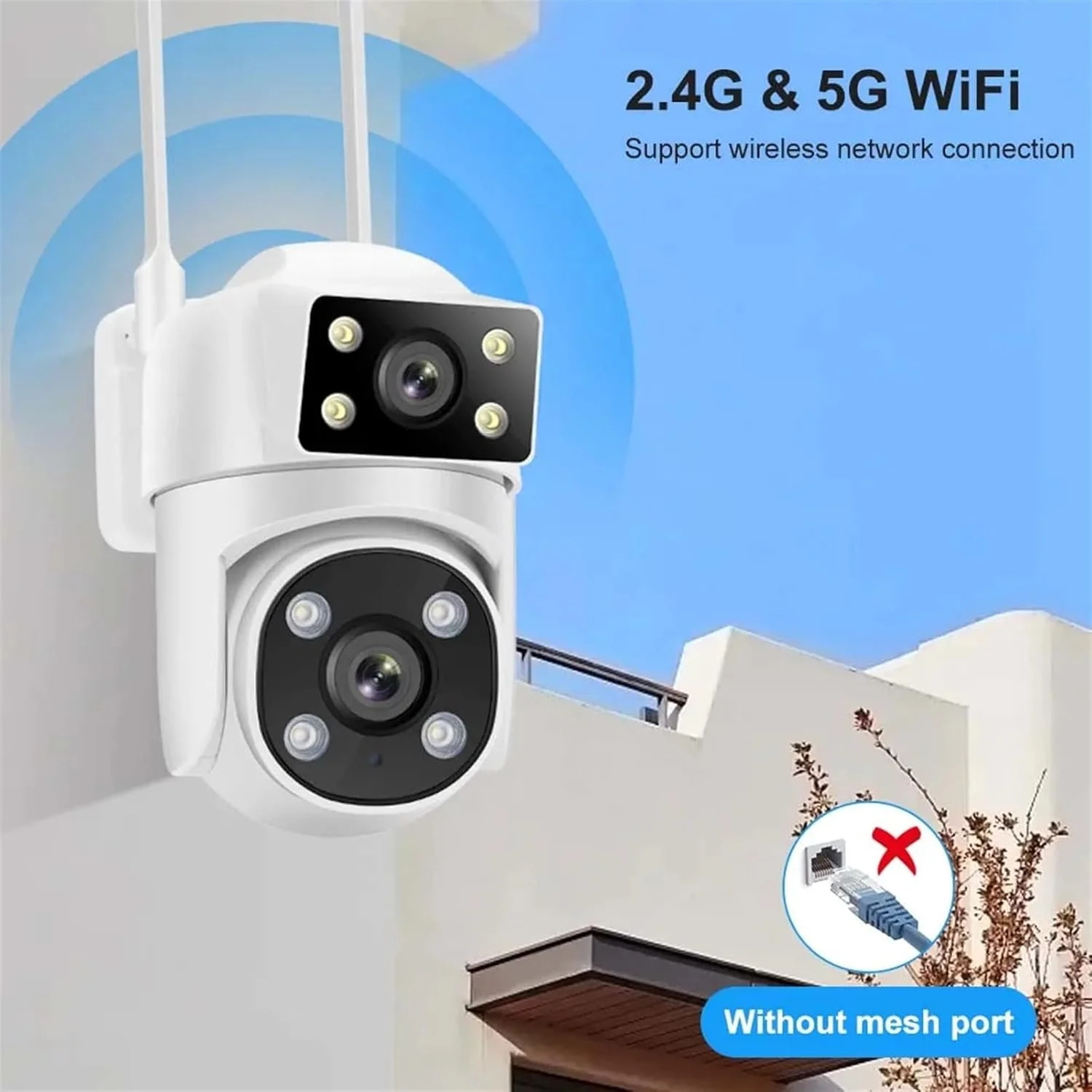 دوربین امنیتی فضای باز دوربین IP دو لنز 8 مگاپیکسلی 4K با قابلیت ردیابی هوش مصنوعی 5G، دوربین مداربسته PTZ هوشمند حفاظتی