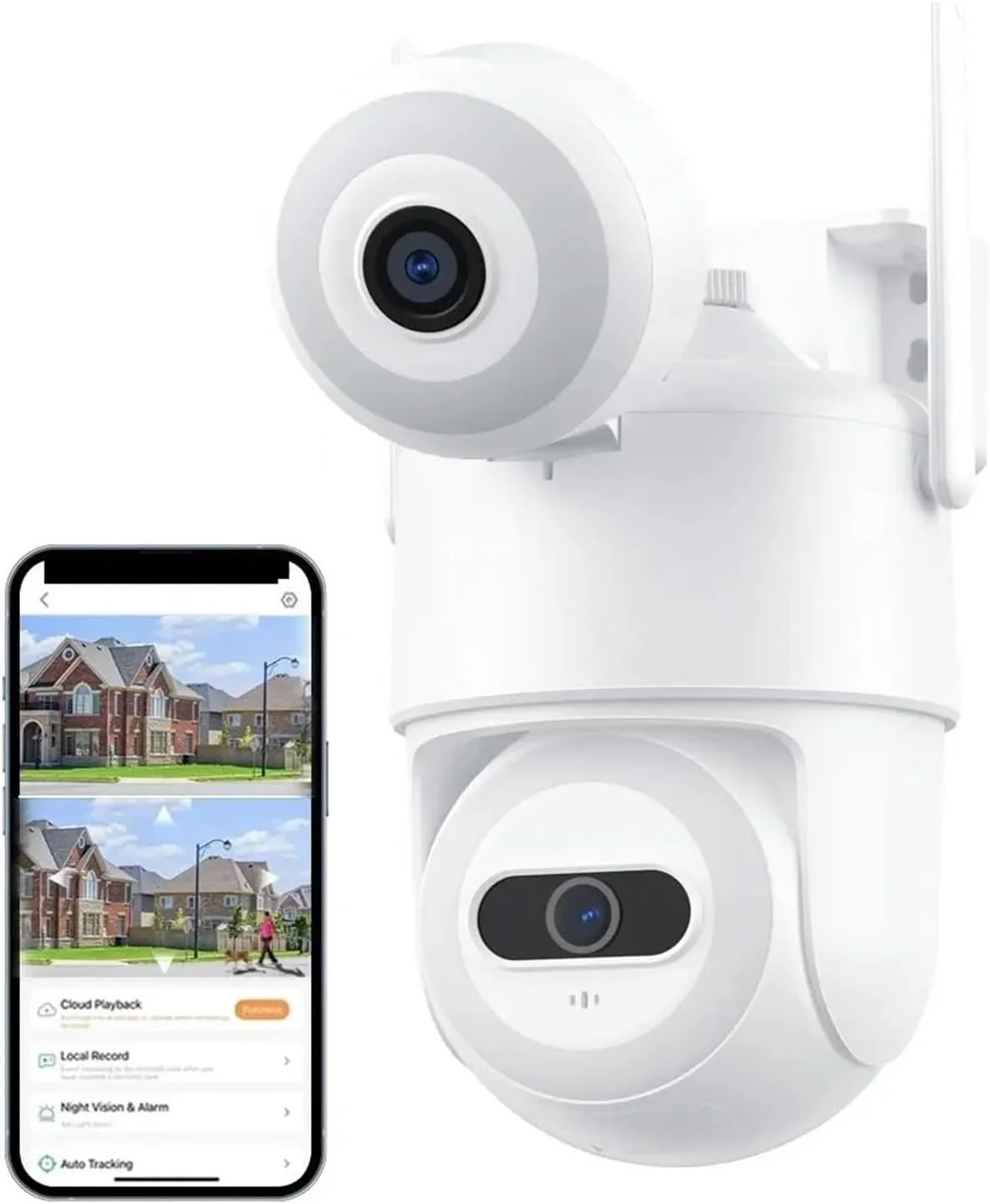 دوربین مداربسته فضای باز وای فای 8 مگاپیکسل PTZ با صفحه نمایش دوگانه، ردیابی خودکار هوش مصنوعی، دید در شب، دوربین مداربسته خارجی 4 مگاپیکسل، دوربین امنیتی IP (4MP بدون کارت SD)