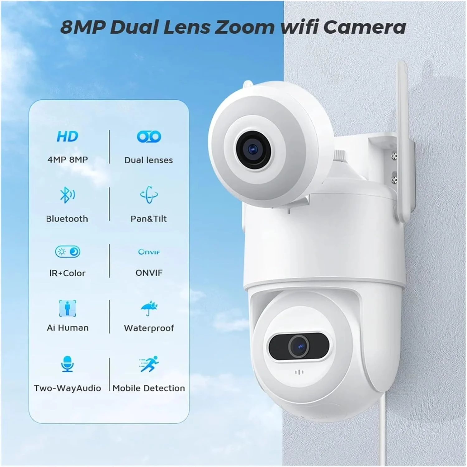 دوربین مداربسته فضای باز وای فای 8 مگاپیکسل PTZ با صفحه نمایش دوگانه، ردیابی خودکار هوش مصنوعی، دید در شب، دوربین مداربسته خارجی 4 مگاپیکسل، دوربین امنیتی IP (4MP بدون کارت SD) دوربین مداربسته فضای باز وای فای 8 مگاپیکسل PTZ با صفحه نمایش دوگانه، ردیابی خودکار هوش مصنوعی، دید در شب، دوربین مداربسته خارجی 4 مگاپیکسل، دوربین امنیتی IP (4MP بدون کارت SD)