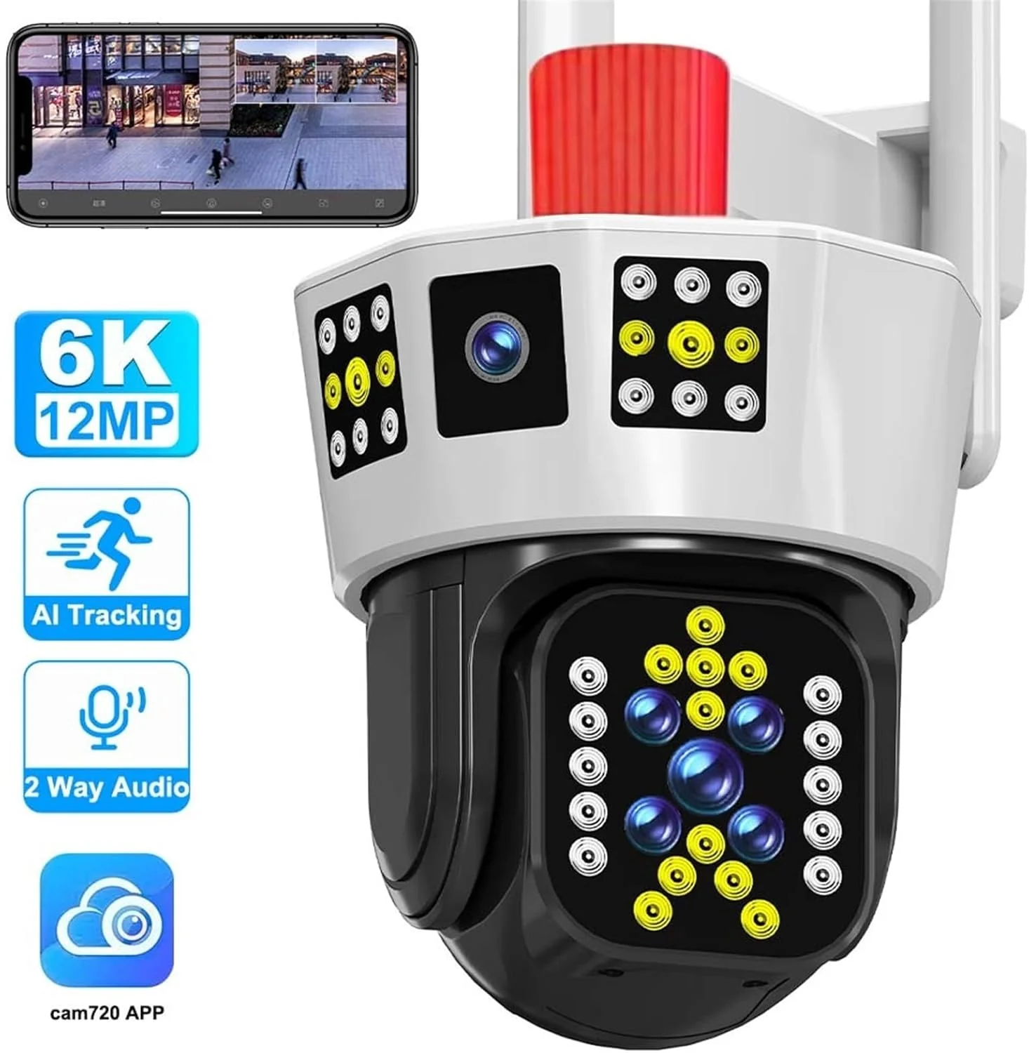 دوربین امنیتی فضای باز، دوربین وای فای 12 مگاپیکسل 6K با سه نمایشگر، زوم 5X، ردیابی هوش مصنوعی خارجی، دوربین PTZ IP، دوربین های مداربسته نظارتی هوشمند (دوربین 12 مگاپیکسلی 6K) دوربین امنیتی فضای باز، دوربین وای فای 12 مگاپیکسل 6K با سه نمایشگر، زوم 5X، ردیابی هوش مصنوعی خارجی، دوربین PTZ IP، دوربین های مداربسته نظارتی هوشمند (دوربین 12 مگاپیکسلی 6K)