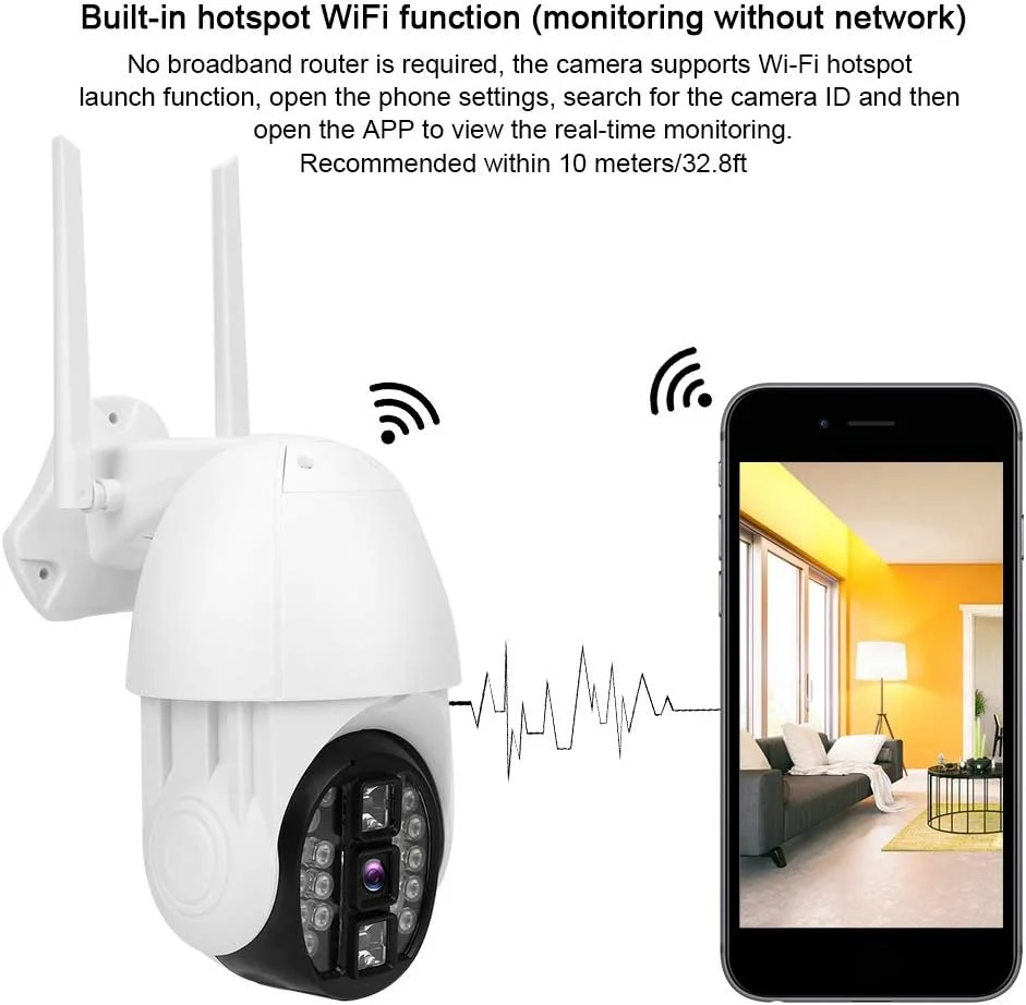 دوربین امنیتی وای فای HD 1080P، دوربین گردان PTZ، دوربین نظارتی فضای باز، 2 چراغ IR + 18 LED، دید در شب و تشخیص حرکت، مناسب برای (ایالات متحده)
