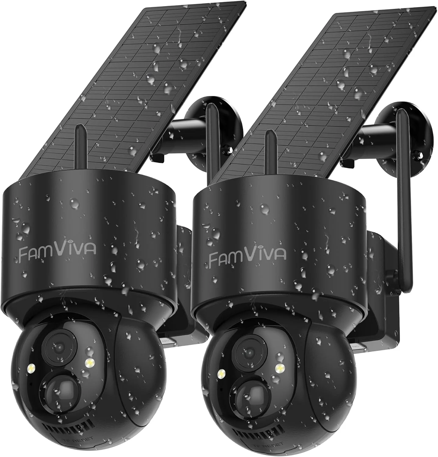دوربین های امنیتی خورشیدی 2K بی سیم فضای باز، دوربین های PTZ 360 درجه با باتری برای امنیت خانه، دوربین فضای باز وای فای 2.4G با دید در شب رنگی، ضد آب IP66، آلارم حسگر حرکتی، مشکی، 2 عدد