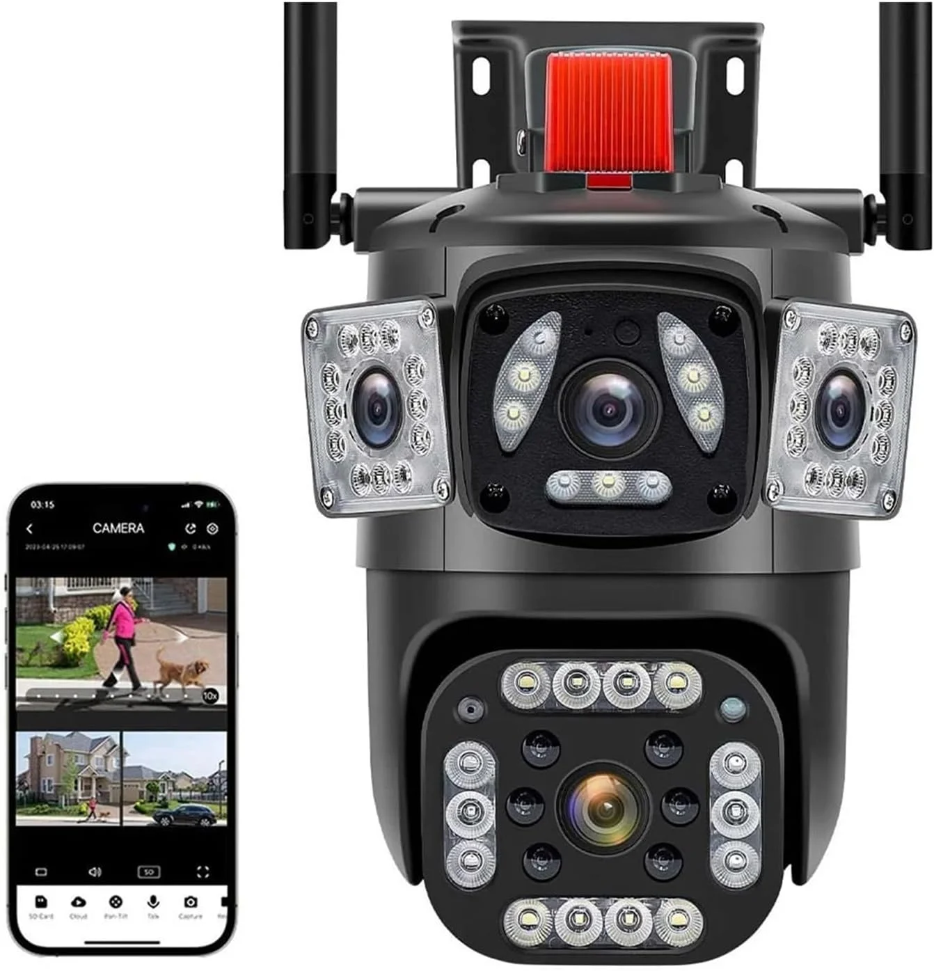 دوربین امنیتی فضای باز 6K 12MP سه لنز PTZ IP با سه صفحه نمایش تشخیص انسان با هوش مصنوعی، ردیابی خودکار دوربین های مدار بسته بی سیم برای امنیت (دوربین 12MP)