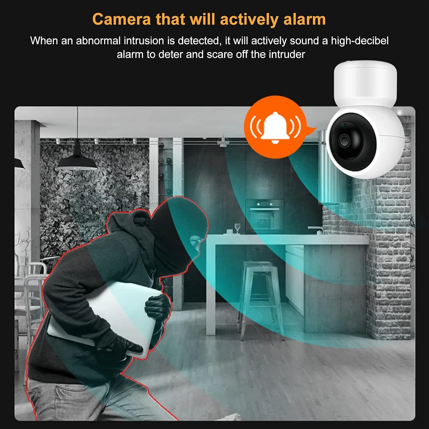 دوربین PTZ، دوربین امنیتی با یادآوری پیام هشدار و آلارم دسیبل بالا و تشخیص حرکت برای اتاق خواب (شماره 2)
