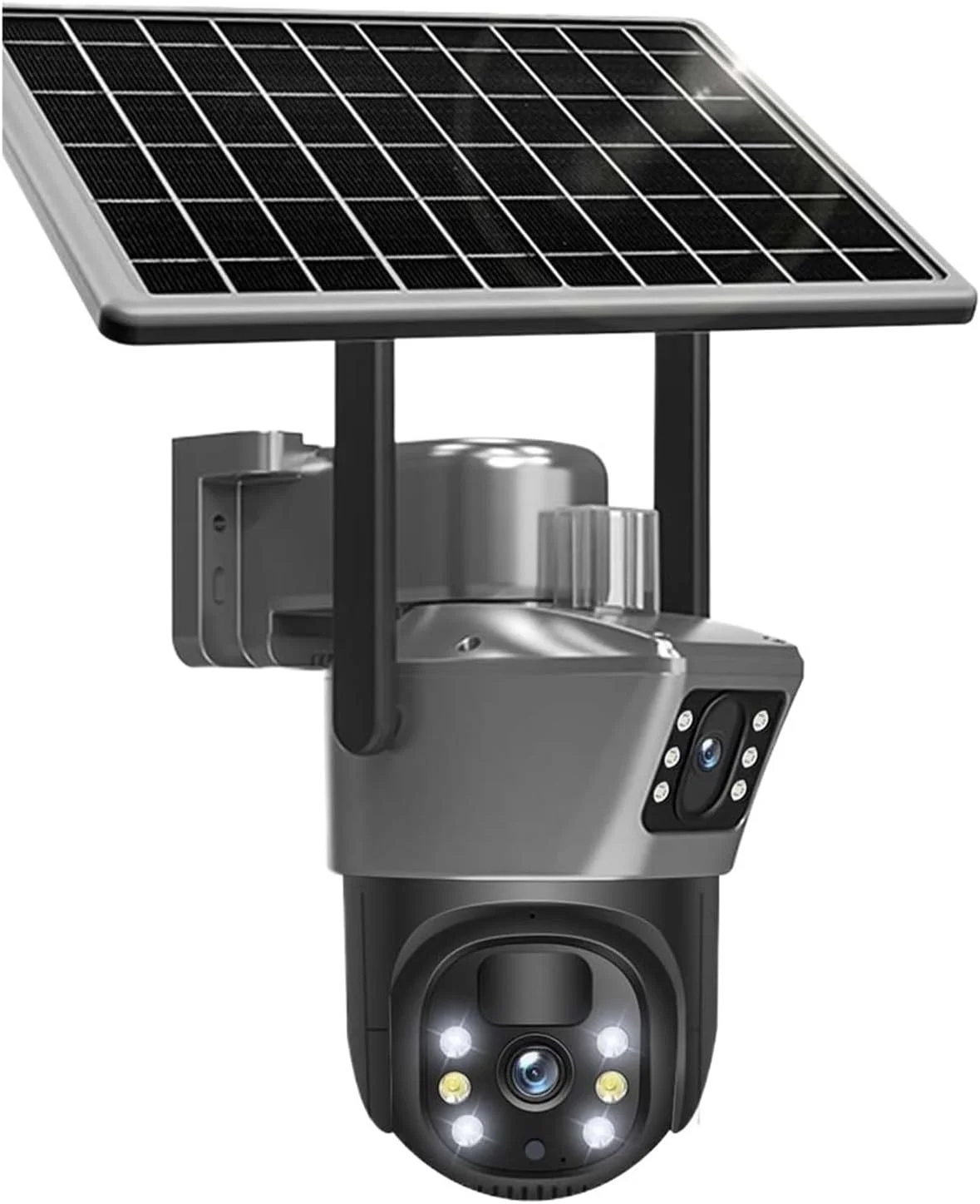 دوربین امنیتی خورشیدی 8 مگاپیکسلی 4K وای فای در فضای باز، دوربین مداربسته بی سیم سیم کارت 4G با پنل خورشیدی، دوربین IP دو لنز PTZ برای حفاظت امنیتی (8MP 4G Cam Add 128G)