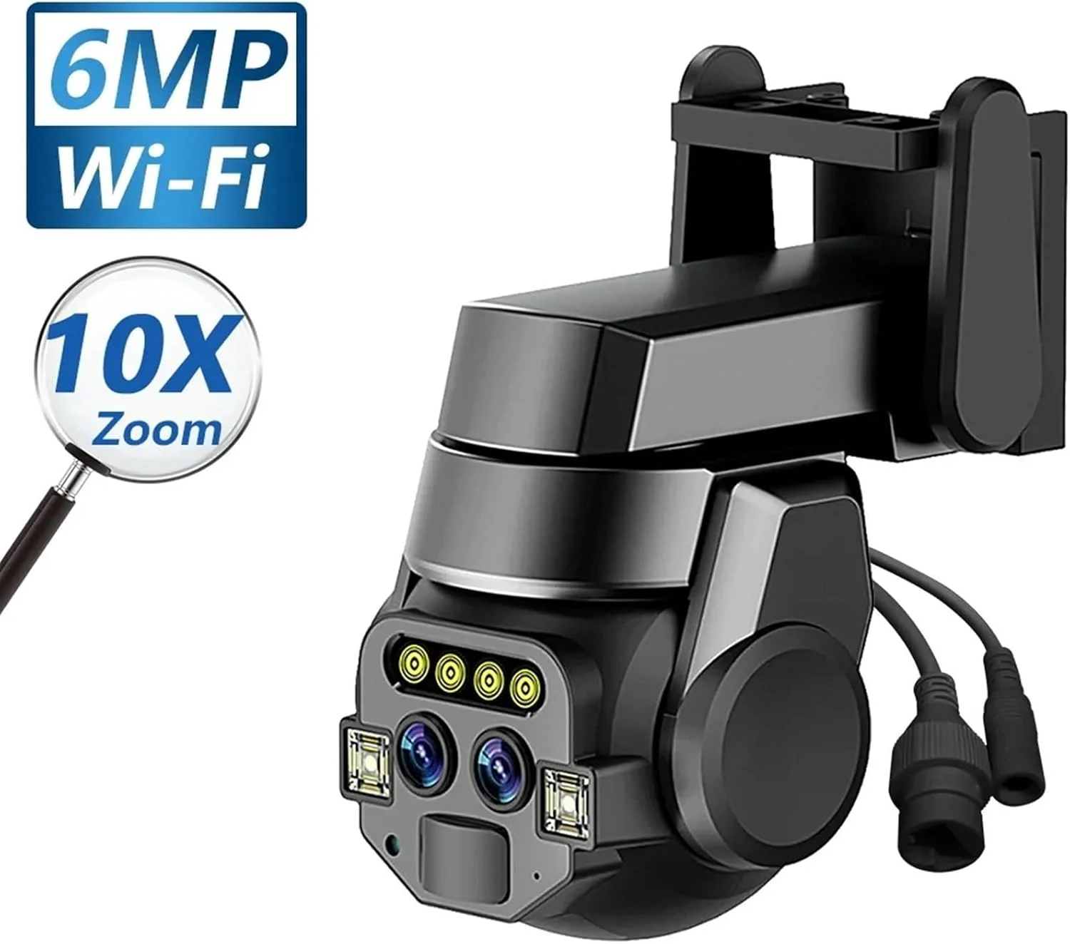 دوربین امنیتی فضای باز 6 مگاپیکسل با لنز دوگانه HD با زوم 10X خارجی PTZ AI تشخیص تلفن همراه ردیابی هوشمند نور رنگی نظارت دید در شب (دوربین 6 مگاپیکسل بدون کارت)