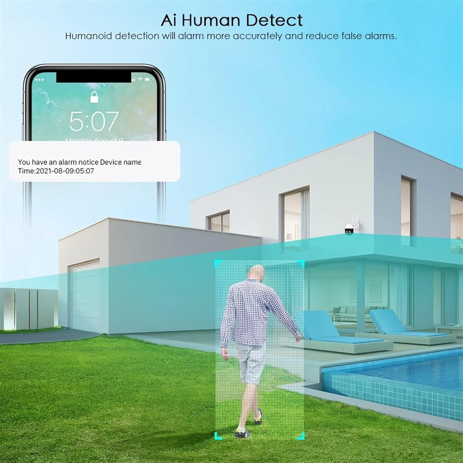 دوربین مداربسته فضای باز، دوربین وای فای 8 مگاپیکسل 4K، تشخیص انسان با هوش مصنوعی، ردیابی خودکار، دوربین PTZ IP تمام رنگی دید در شب ابری نظارت تصویری مداربسته (4MP به همراه کارت 128G)