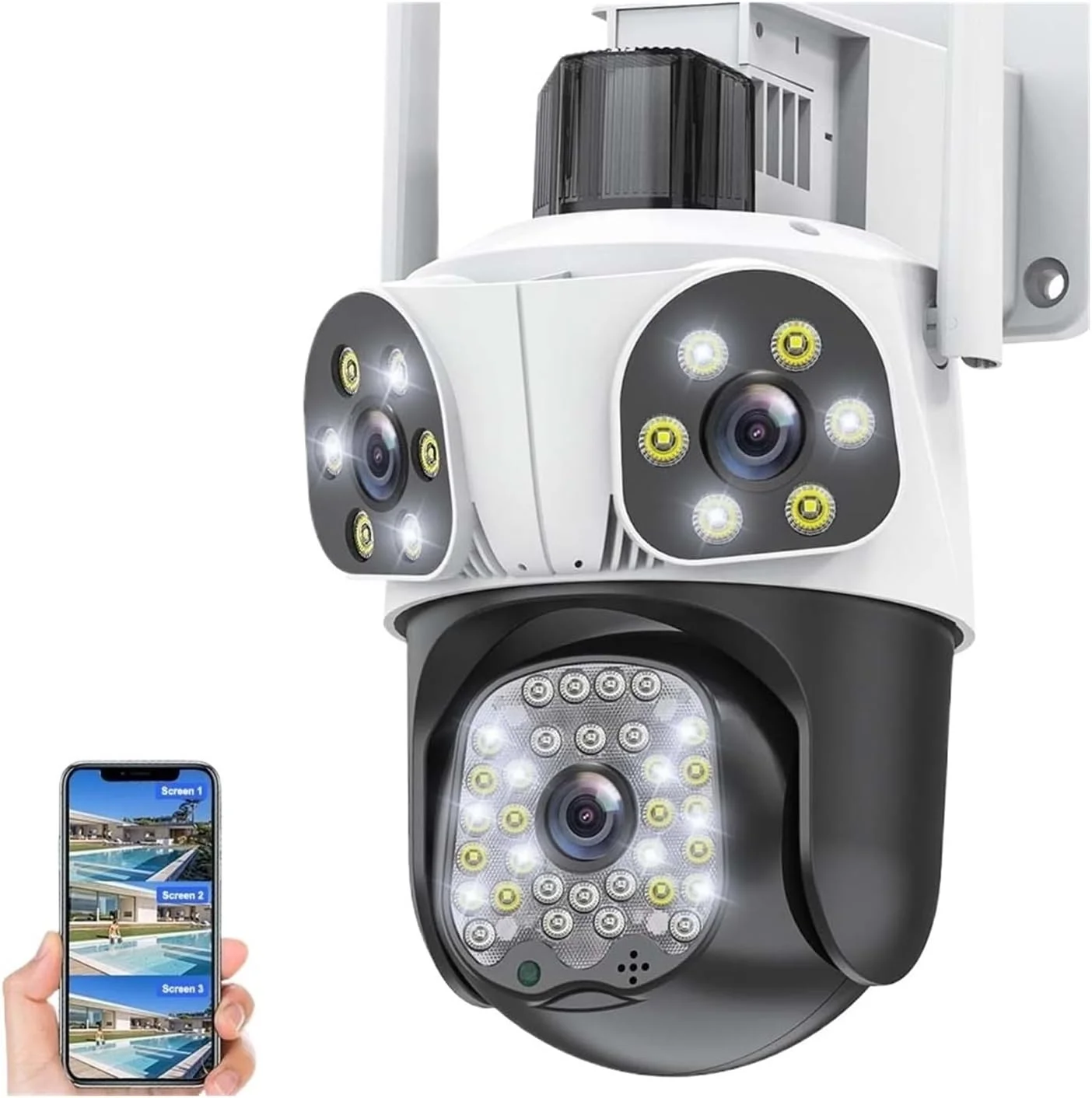 دوربین امنیتی فضای باز، دوربین وای فای خارجی 15 مگاپیکسلی با سه لنز PTZ، دوربین امنیتی بی سیم با قابلیت ردیابی هوش مصنوعی، حفاظت امنیتی هوشمند، دوربین های مداربسته (دوربین 15 مگاپیکسلی)
