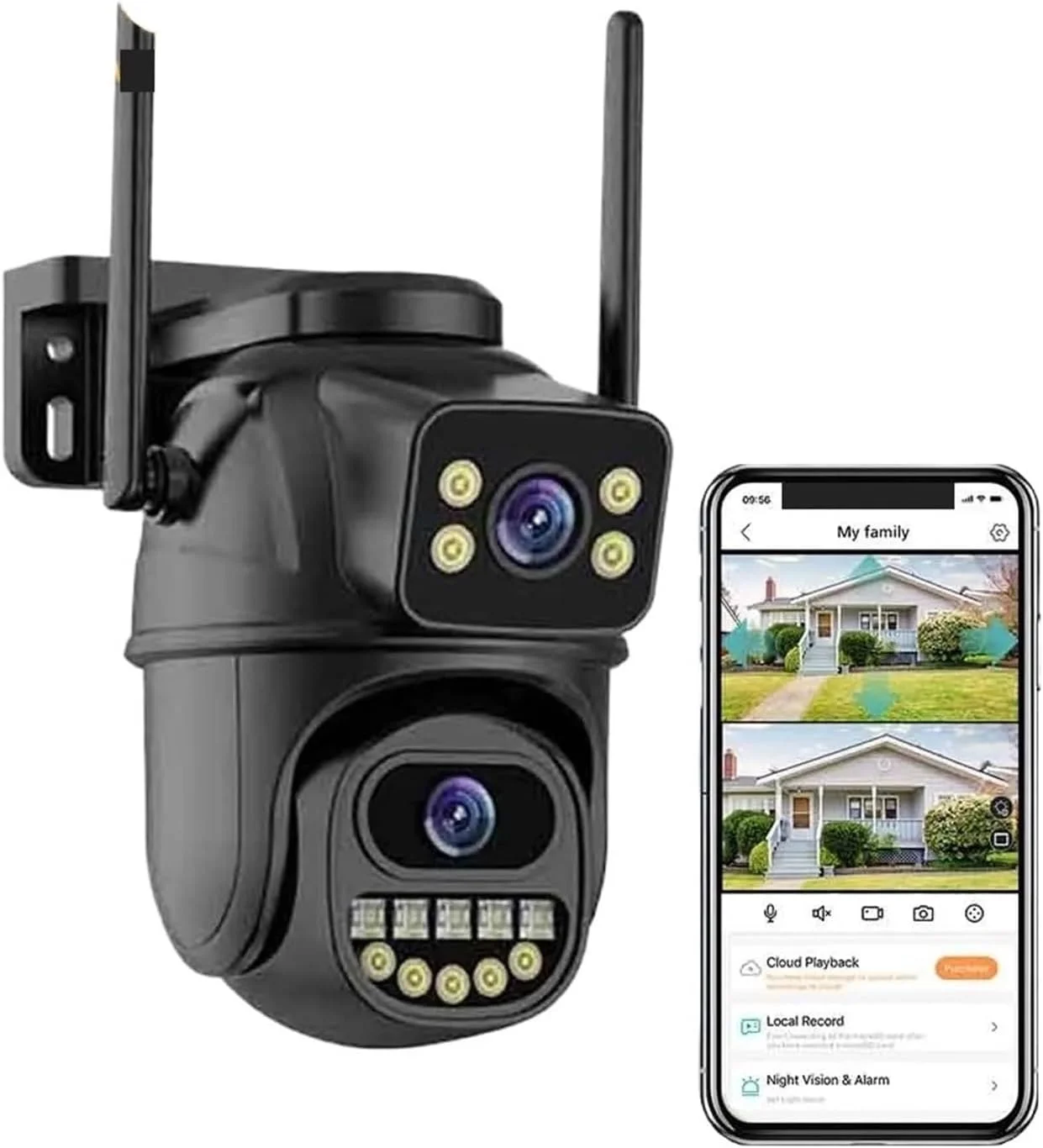 دوربین مداربسته فضای باز وای فای 4K با کیفیت 8 مگاپیکسل، لنز دوگانه، زوم دیجیتال 4X، تشخیص انسان با هوش مصنوعی، دوربین های IP PTZ برای امنیت خارجی (4MP با کارت حافظه 32G)