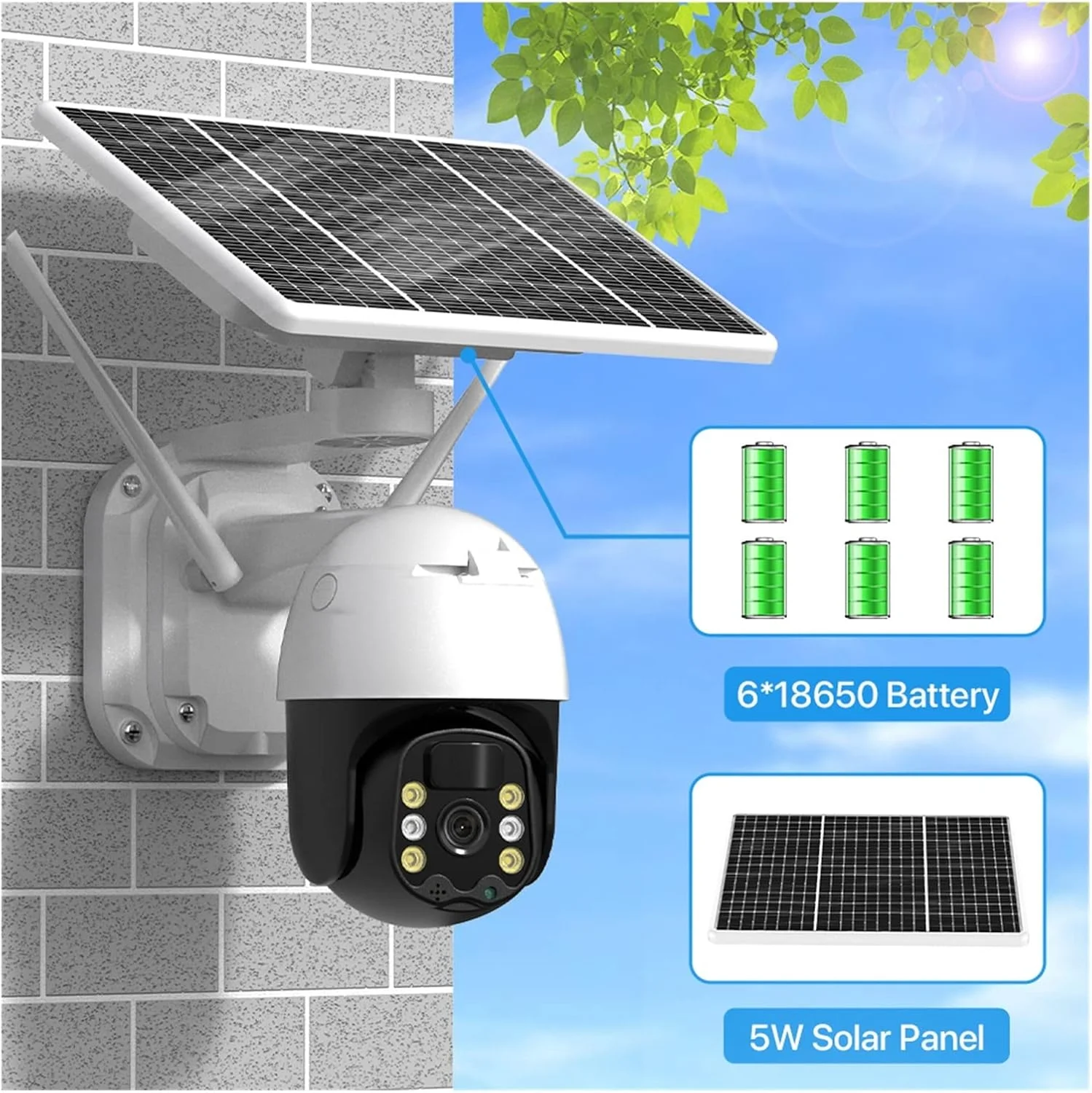 دوربین امنیتی خورشیدی فضای باز 4G دوربین امنیتی IP فضای باز 5W دوربین PTZ بی سیم وای فای خورشیدی باتری داخلی 1080P HD PIR نظارت تصویری انسانی (نسخه 4G)