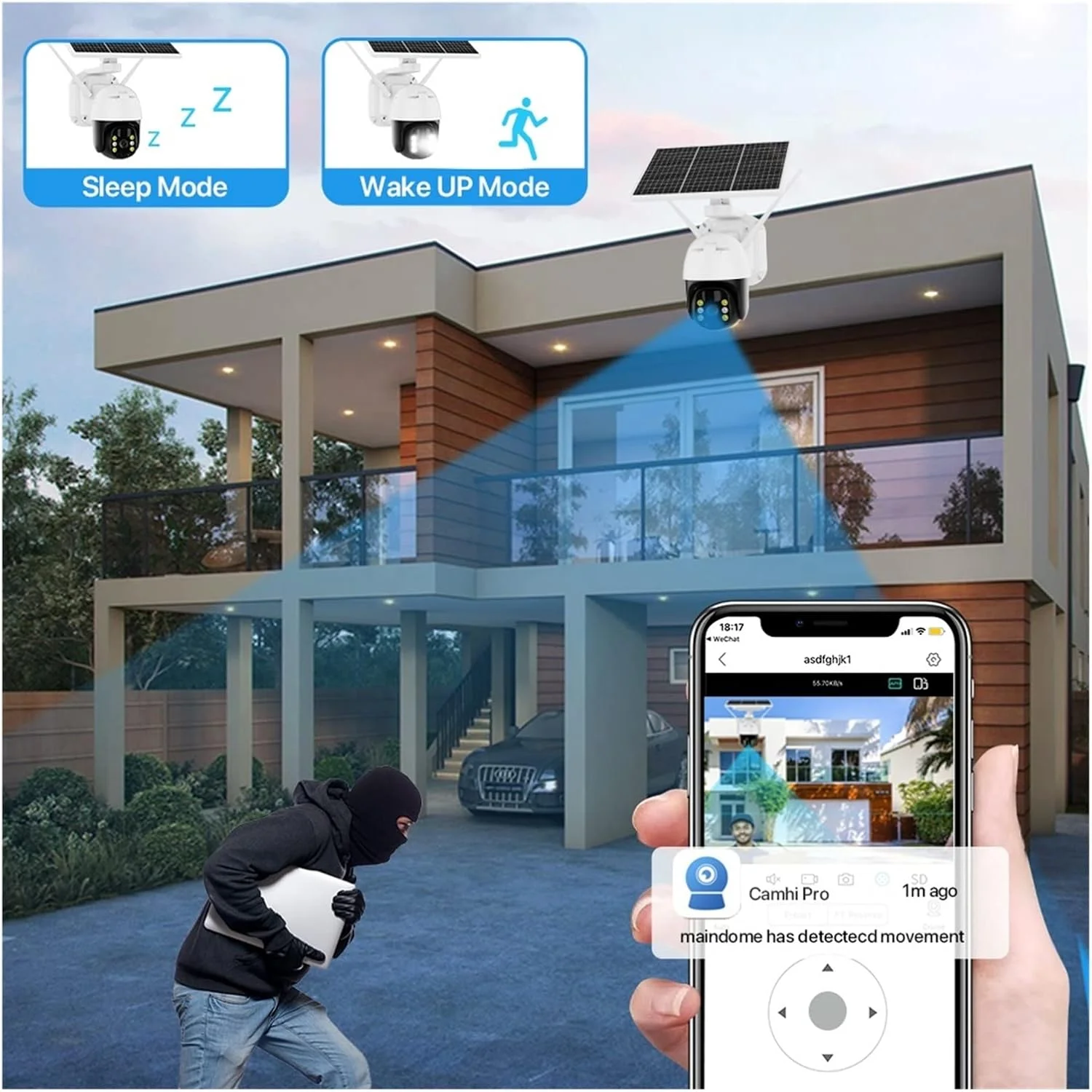 دوربین امنیتی خورشیدی فضای باز 4G دوربین امنیتی IP فضای باز 5W دوربین PTZ بی سیم وای فای خورشیدی باتری داخلی 1080P HD PIR نظارت تصویری انسانی (نسخه 4G)