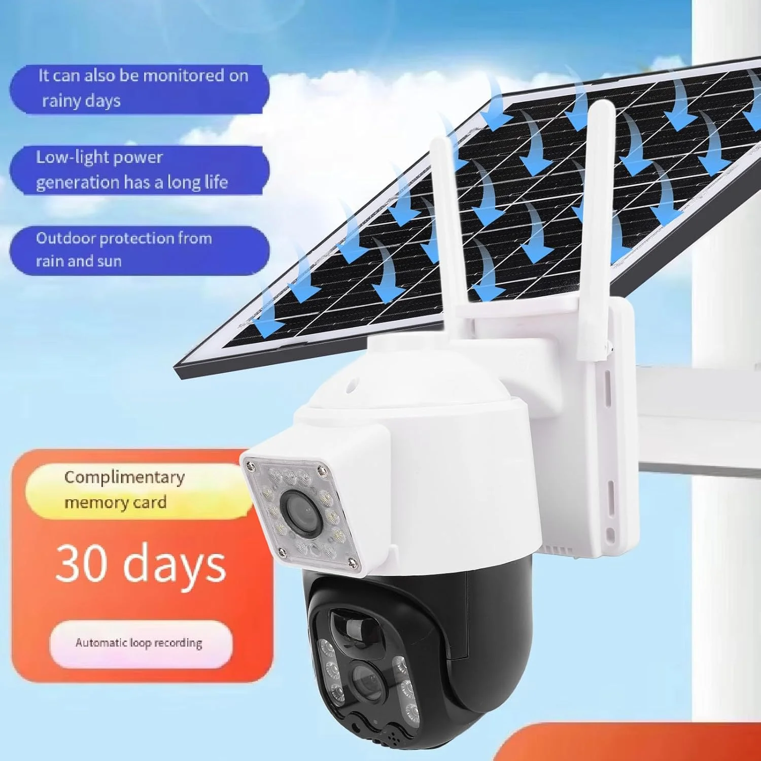 دوربین مداربسته خورشیدی، دوربین بیرونی بیسیم وایفای 2.4G با باتری خورشیدی، دید 360 درجه PTZ با کیفیت 1920x1080P، دید در شب رنگی و تشخیص PIR برای امنیت خانه دوربین مداربسته خورشیدی، دوربین بیرونی بیسیم وایفای 2.4G با باتری خورشیدی، دید 360 درجه PTZ با کیفیت 1920x1080P، دید در شب رنگی و تشخیص PIR برای امنیت خانه