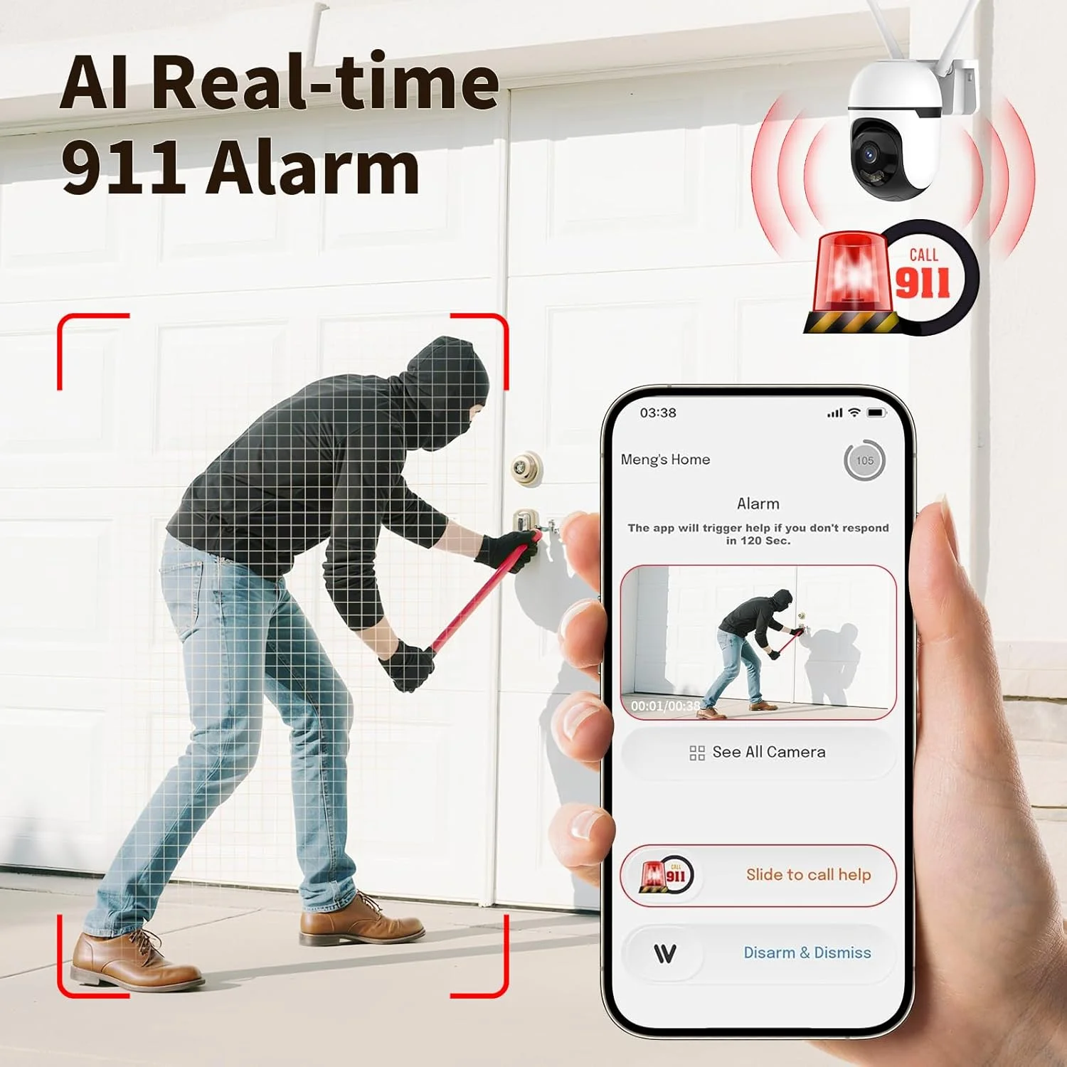 دوربین های امنیتی هوشمند AI برای فضای باز، دوربین های وای فای 5G و 2.4G برای امنیت خانه، دوربین 2K و 360 درجه PTZ، تماس 911 برای AI، ضد آب IP66، تشخیص حرکت، برنامه US Cloud و کارت TF، پشتیبانی از الکسا (بسته 2 عددی)