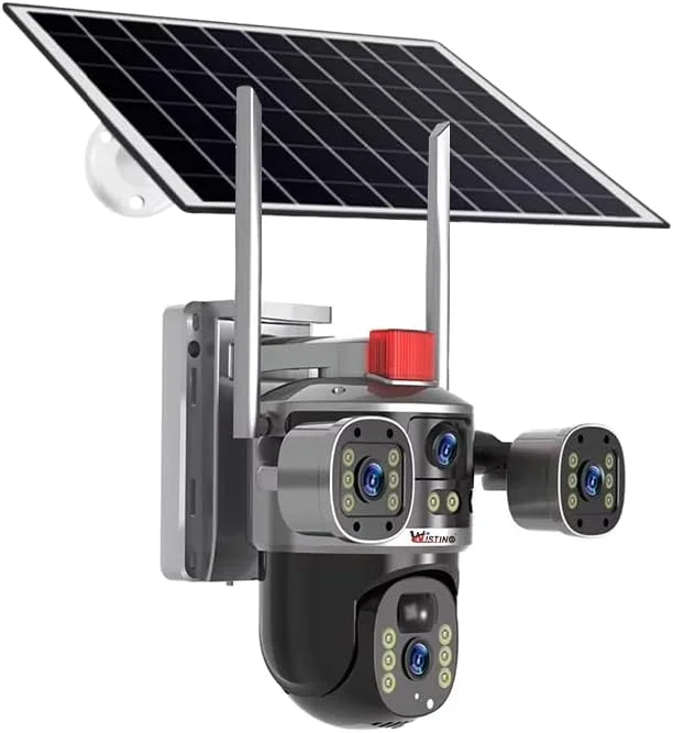 دوربین امنیتی خورشیدی V380 Pro 4K HD، دوربین بی سیم PTZ فضای باز با چرخش 360 درجه، تشخیص حرکت، دید در شب، صدای دو طرفه، اتصال 4G