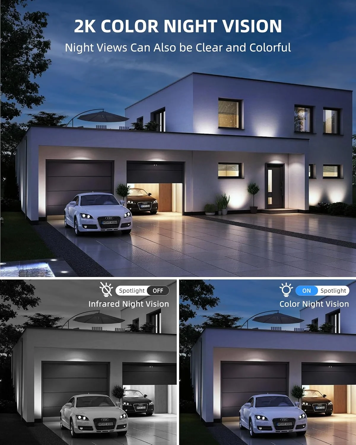 دوربین امنیتی خورشیدی بی‌سیم مناسب فضای باز، دوربین‌های وای‌فای 2K برای امنیت خانه، دوربین نظارتی 360 درجه PTZ با PIR، دید در شب رنگی، ارتباط دو طرفه، ضد آب IP66، SD/Cloud، سازگار با الکسا (بسته 2 عددی)