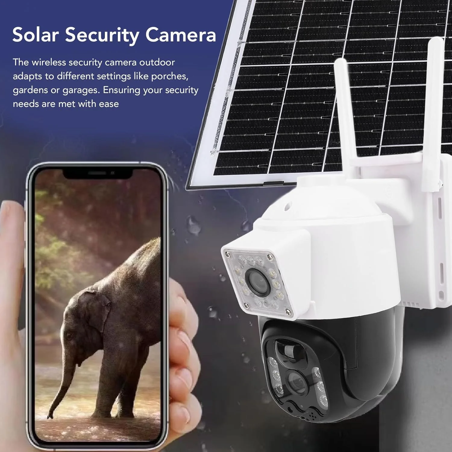 دوربین امنیتی خورشیدی، بی‌سیم 4G، دوربین امنیتی خانگی وای فای 2.4G، 1920 X 1080P، باتری 3X2000mAh، آلارم PIR، PTZ 320 درجه، 6 عدد چراغ LED، پشتیبانی از حافظه SD 512