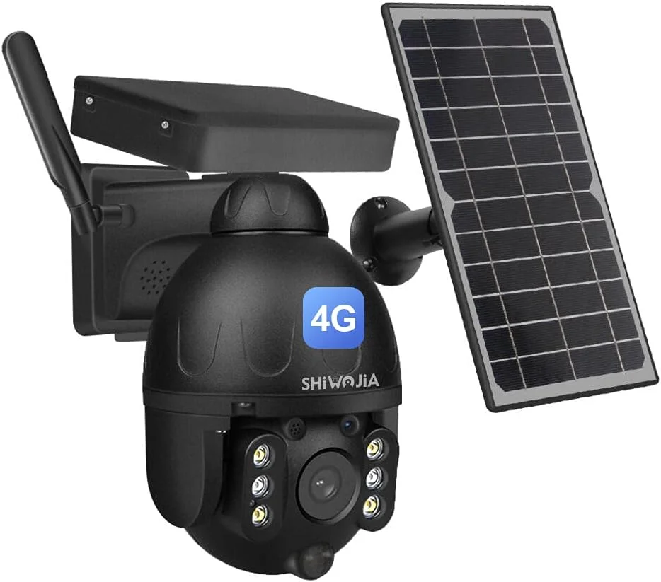 دوربین مداربسته خورشیدی 4G سیم کارت خور PTZ، دوربین مداربسته فضای باز، دوربین امنیتی خورشیدی با تشخیص حرکت PIR، دوربین دام چرخشی/شیب دار IP، دید در شب رنگی، صدای دو طرفه، IP66