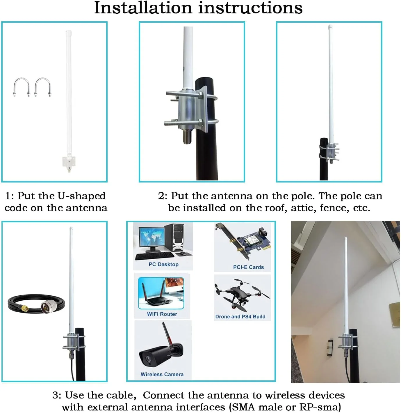 آنتن وای فای بیرونی SignalPlus، دو بانده 2.4 گیگاهرتز 5 گیگاهرتز 12dBi با بهره بالا و برد بلند برای اکسس پوینت بی سیم/ دوربین وای فای/ روتر بی سیم، RP-SMA، SMA Male آنتن وای فای بیرونی SignalPlus، دو بانده 2.4 گیگاهرتز 5 گیگاهرتز 12dBi با بهره بالا و برد بلند برای اکسس پوینت بی سیم/ دوربین وای فای/ روتر بی سیم، RP-SMA، SMA Male