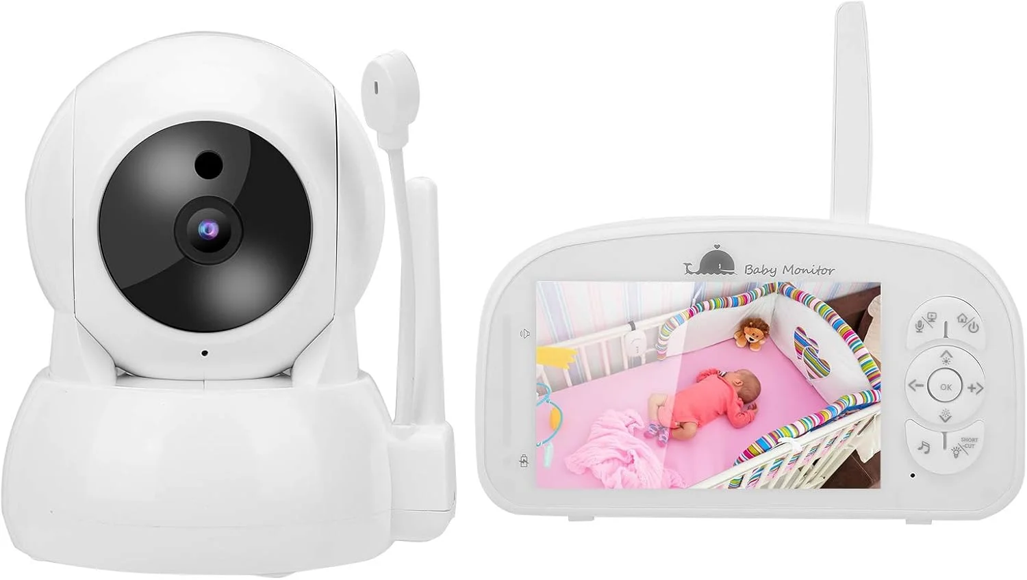 مانیتور هوشمند کودک - صفحه نمایش 5 اینچی TFT، دوربین امنیتی PTZ 1080P، دوربین نظارت شبانه دو طرفه، نظارت بر دما، یادآوری تغذیه، دارای موسیقی داخلی