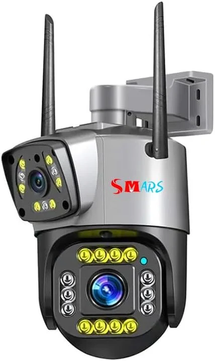 دوربین مداربسته وای فای 4 مگاپیکسلی PTZ دو لنز Smars برای فضای باز، دوربین امنیتی بی سیم با ردیابی هوش مصنوعی، نظارت صوتی و تصویری