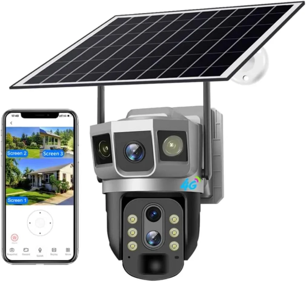 دوربین مداربسته خورشیدی فضای باز، 4 مگاپیکسل، لنز دوگانه، زوم اپتیکال 10 برابر، بی سیم 4G، PTZ با ردیابی خودکار انسان دوربین مداربسته خورشیدی فضای باز، 4 مگاپیکسل، لنز دوگانه، زوم اپتیکال 10 برابر، بی سیم 4G، PTZ با ردیابی خودکار انسان