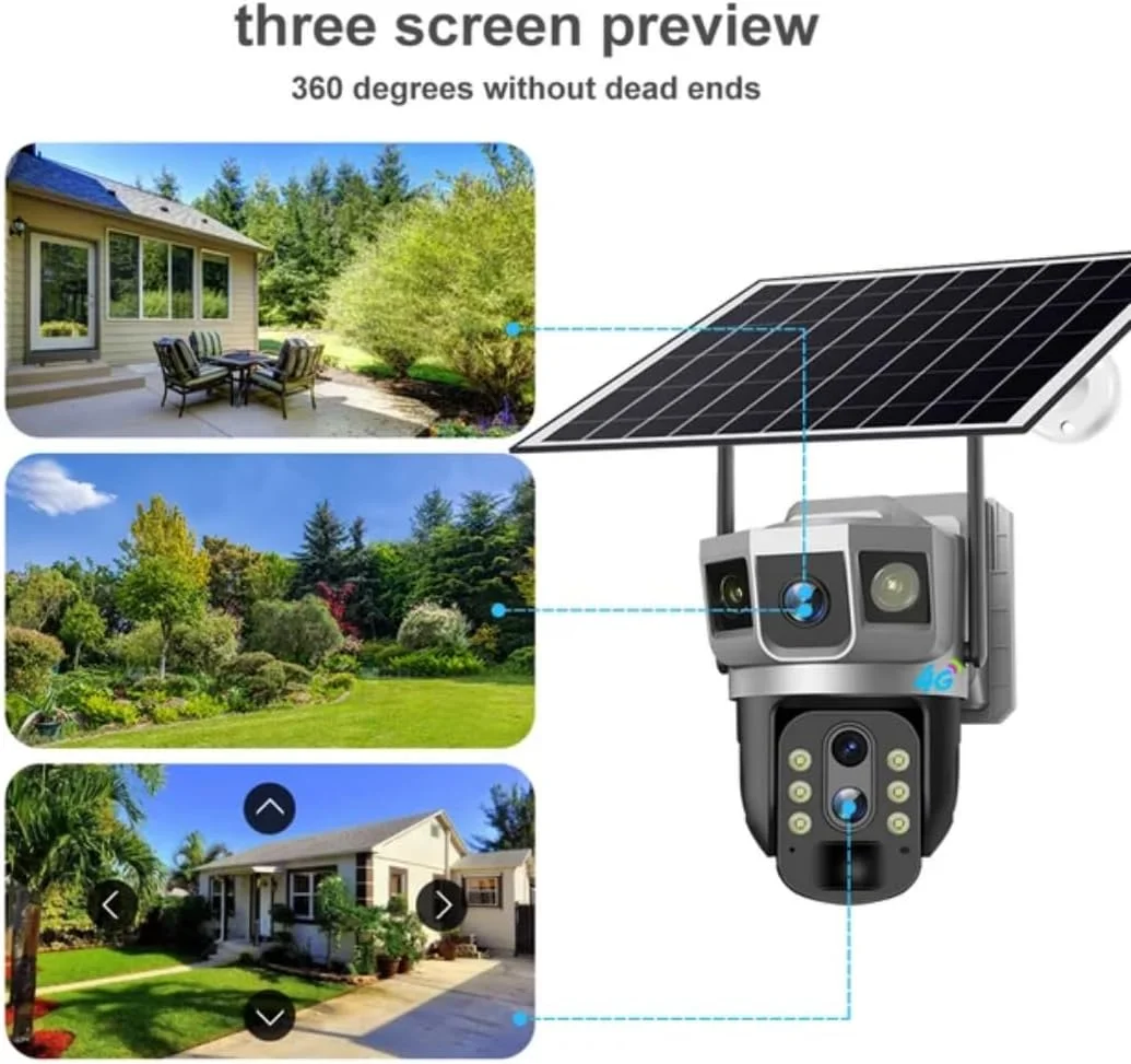 دوربین مداربسته خورشیدی فضای باز، 4 مگاپیکسل، لنز دوگانه، زوم اپتیکال 10 برابر، بی سیم 4G، PTZ با ردیابی خودکار انسان دوربین مداربسته خورشیدی فضای باز، 4 مگاپیکسل، لنز دوگانه، زوم اپتیکال 10 برابر، بی سیم 4G، PTZ با ردیابی خودکار انسان