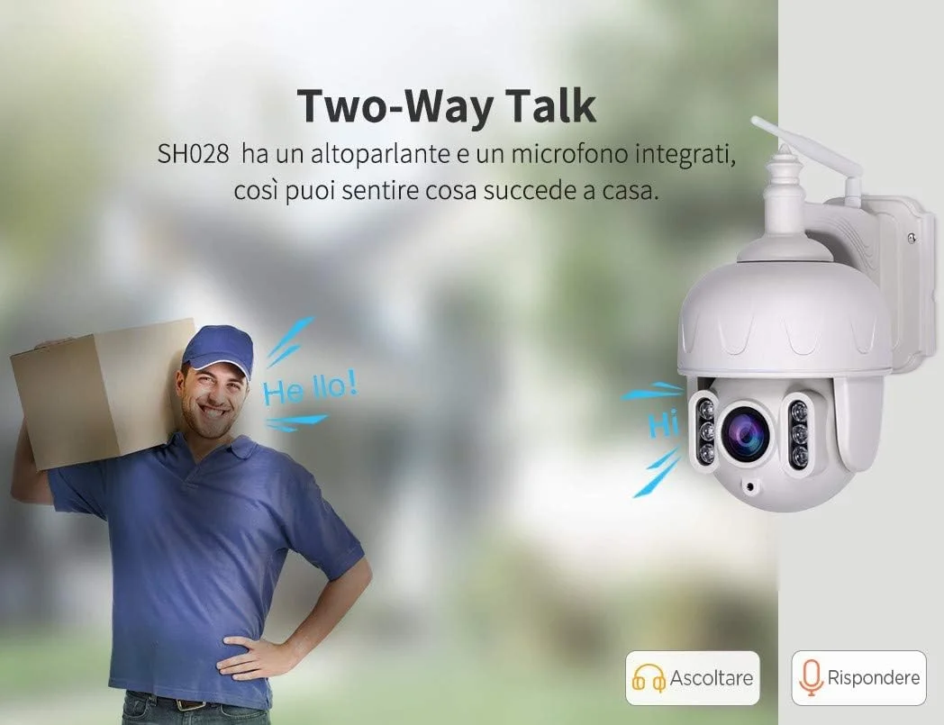 دوربین مدل SH028 سری‌کم ایتالیا PTZ با زوم اپتیکال 5X، وای‌فای، AP هات‌اسپات بی‌سیم، مادون قرمز، 2.0 مگاپیکسل HD، IR Cut، ONVIF P2P، اسلات میکرو SD
