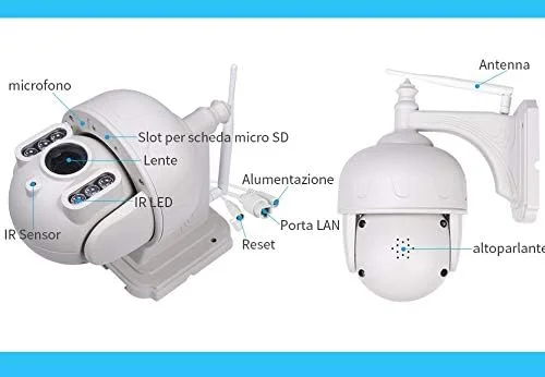 دوربین مدل SH028 سری‌کم ایتالیا PTZ با زوم اپتیکال 5X، وای‌فای، AP هات‌اسپات بی‌سیم، مادون قرمز، 2.0 مگاپیکسل HD، IR Cut، ONVIF P2P، اسلات میکرو SD