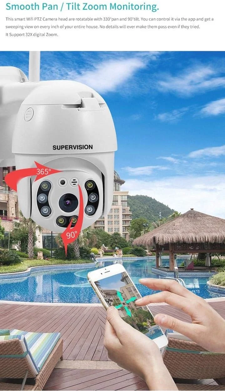 دوربین نظارتی PTZ WIFI (5MP Full HD) تشخیص هوشمند انسان ردیابی خودکار حرکت دوربین فضای باز. پشتیبانی از صدای دو طرفه ذخیره سازی ابری و کارت SD. دید در روز و شب تمام رنگی.