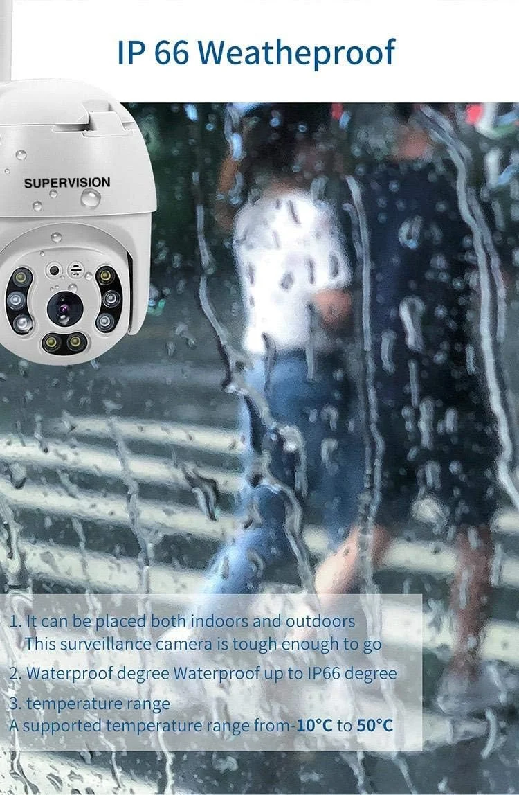 دوربین نظارتی PTZ WIFI (5MP Full HD) تشخیص هوشمند انسان ردیابی خودکار حرکت دوربین فضای باز. پشتیبانی از صدای دو طرفه ذخیره سازی ابری و کارت SD. دید در روز و شب تمام رنگی.