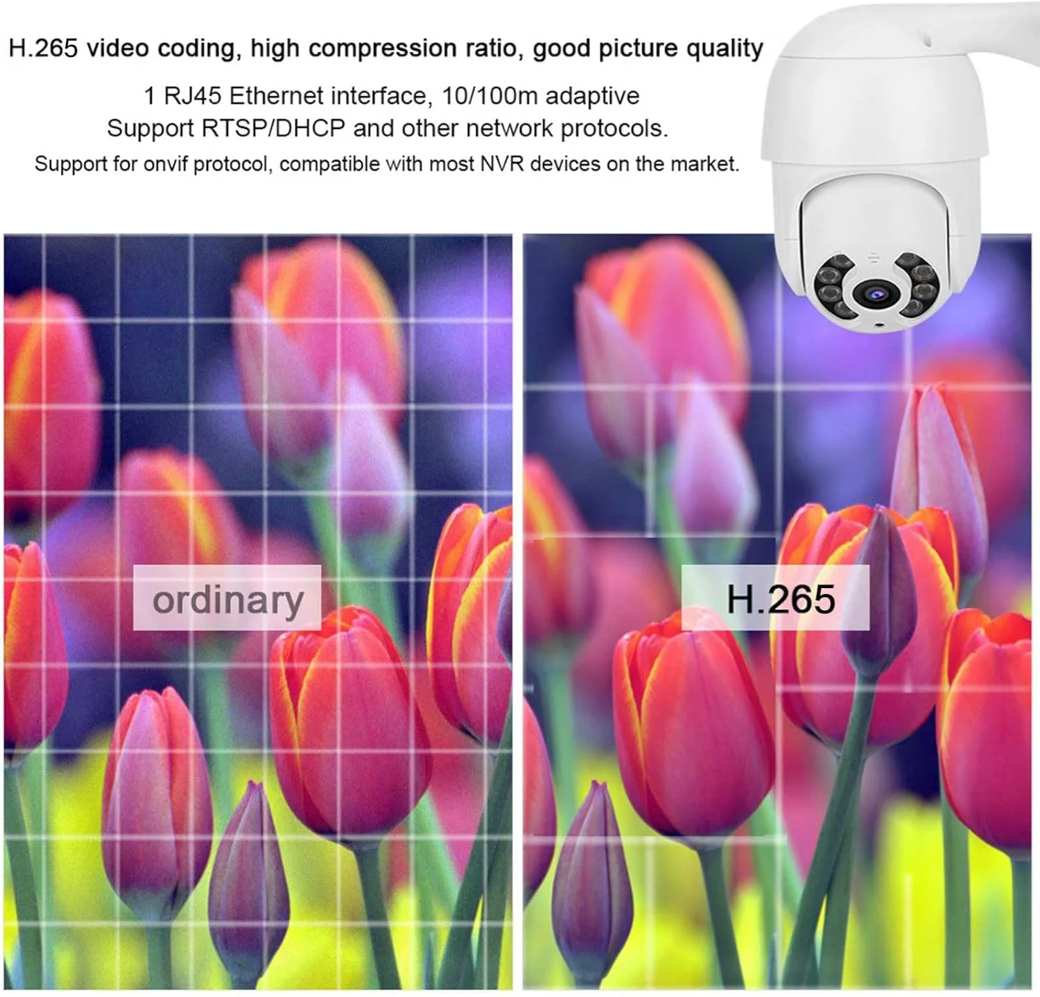 دوربین گنبدی PTZ وای فای 1080P IP66 با 8 چراغ برای نظارت بر امنیت خارجی، نظارت از راه دور ICSEE، جنس ABS (دوشاخه UK)